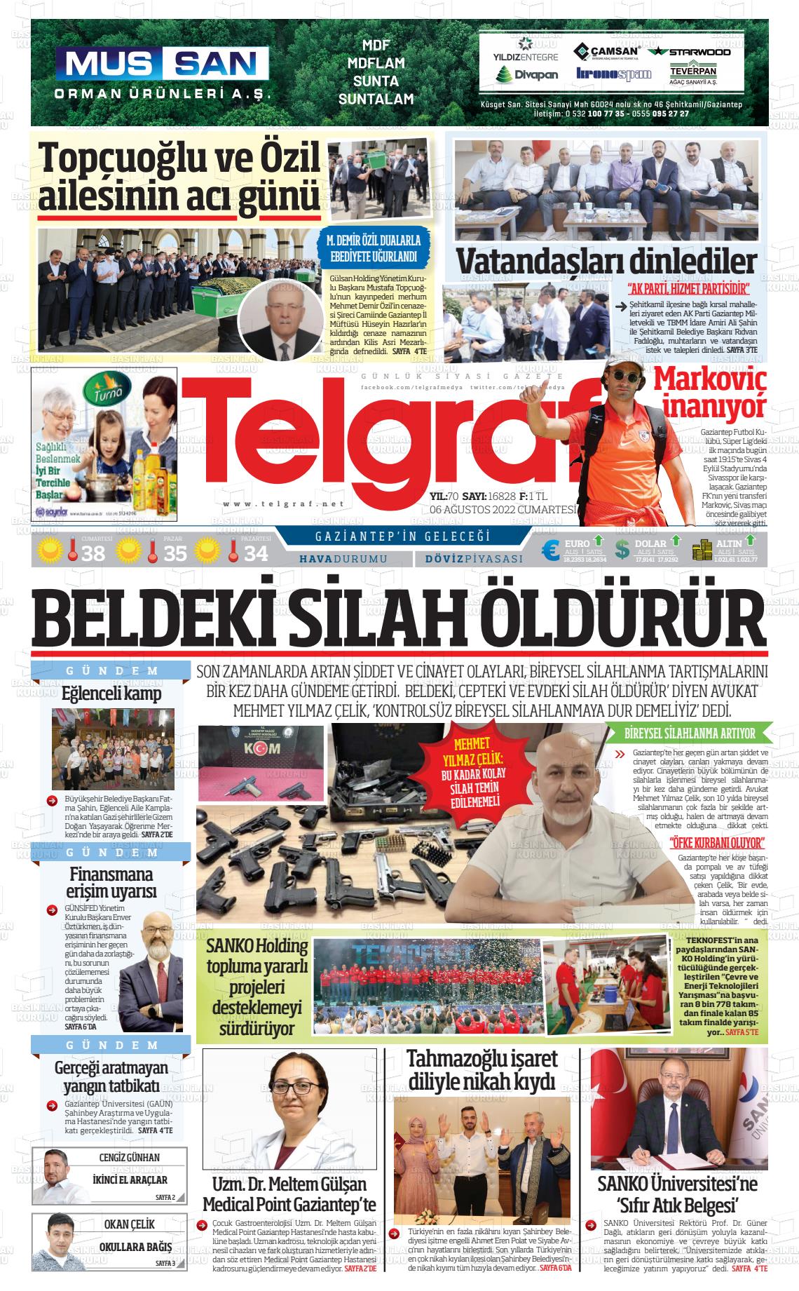 06 Ağustos 2022 Telgraf Gazete Manşeti
