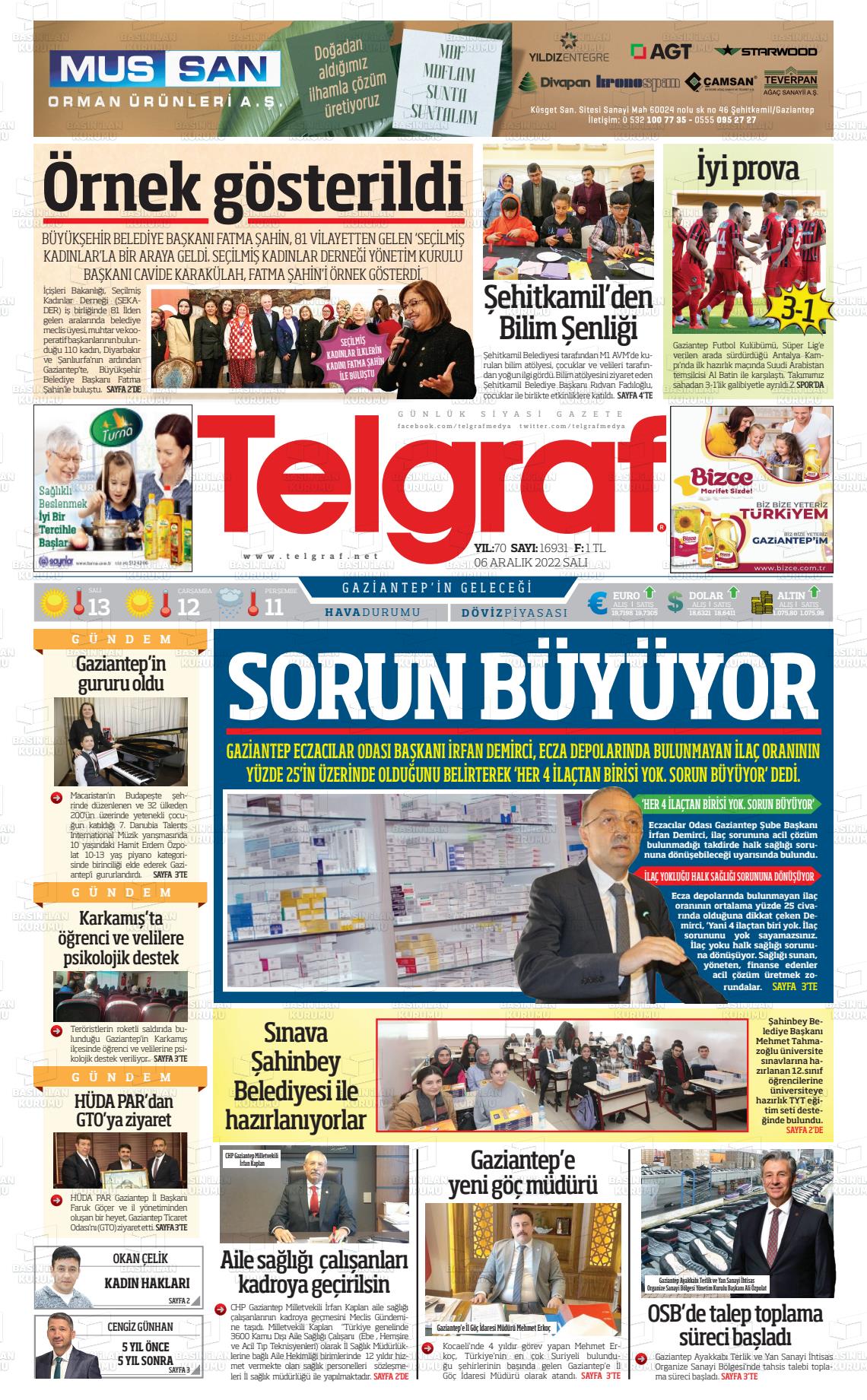 06 Aralık 2022 Telgraf Gazete Manşeti