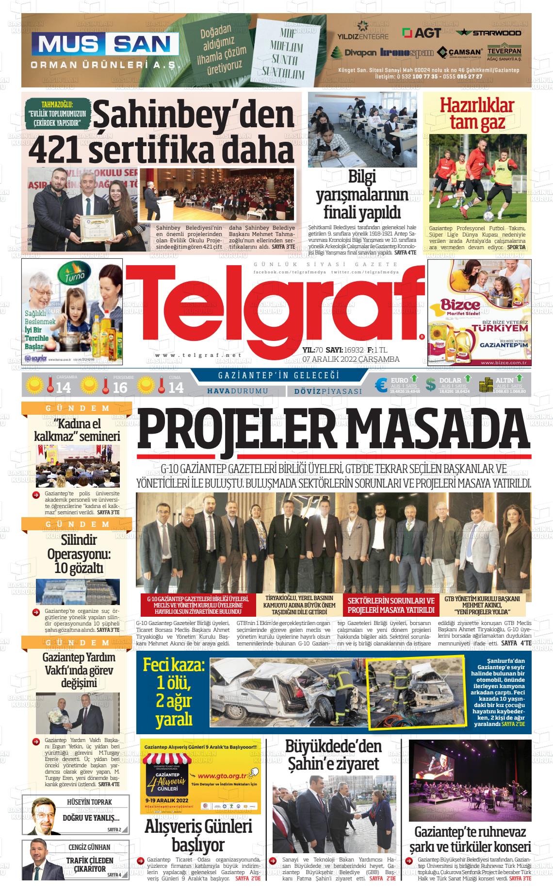 07 Aralık 2022 Telgraf Gazete Manşeti