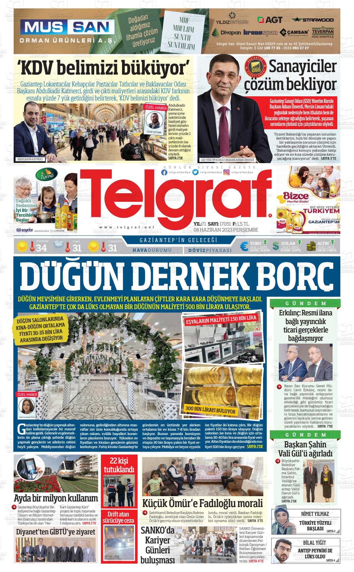 08 Haziran 2023 Telgraf Gazete Manşeti