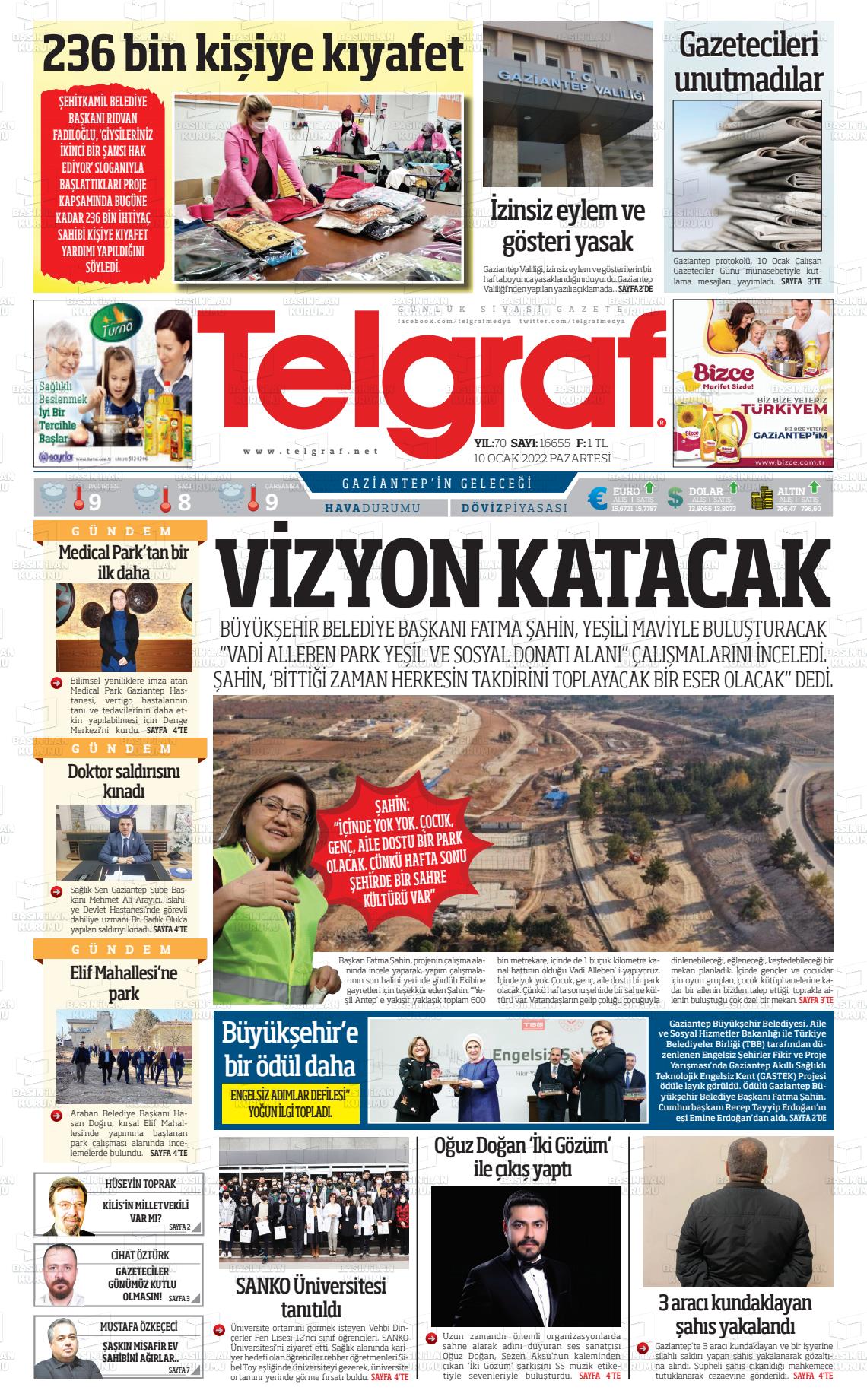 10 Ocak 2022 Telgraf Gazete Manşeti