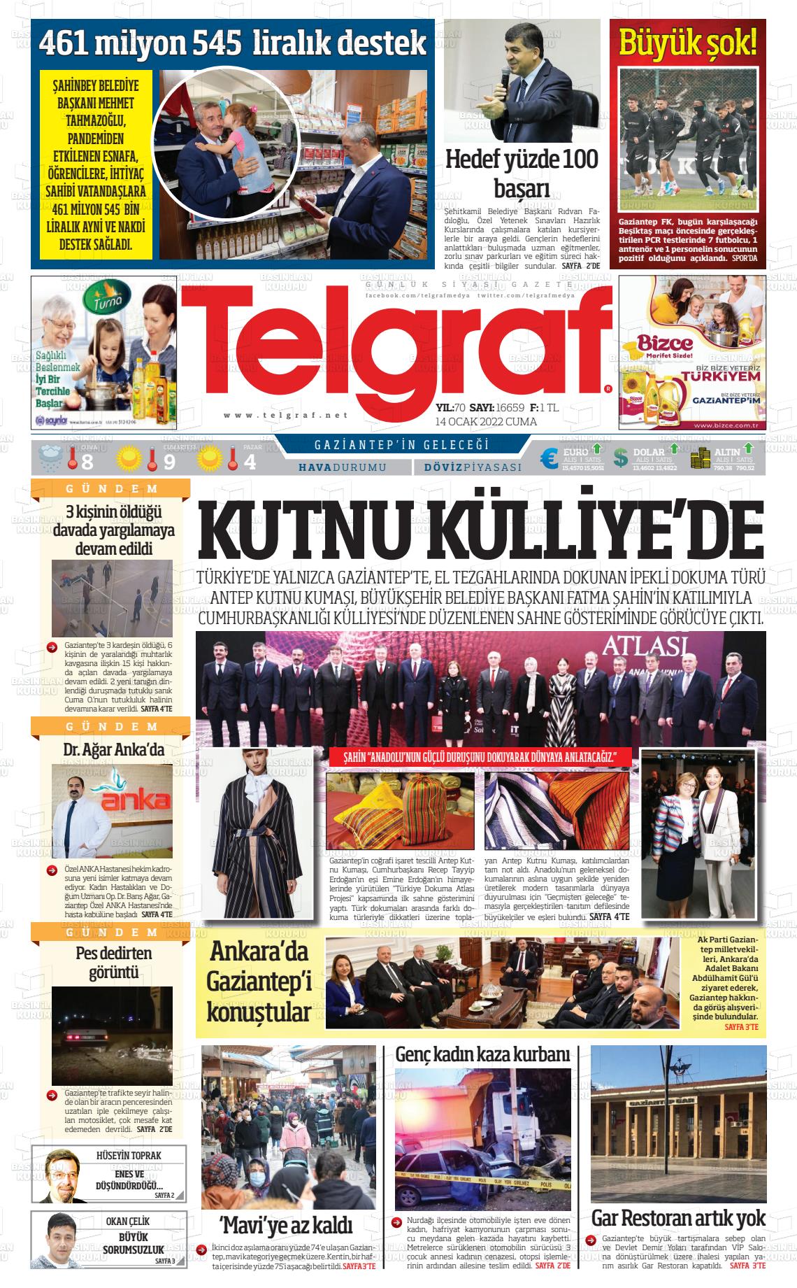 14 Ocak 2022 Telgraf Gazete Manşeti