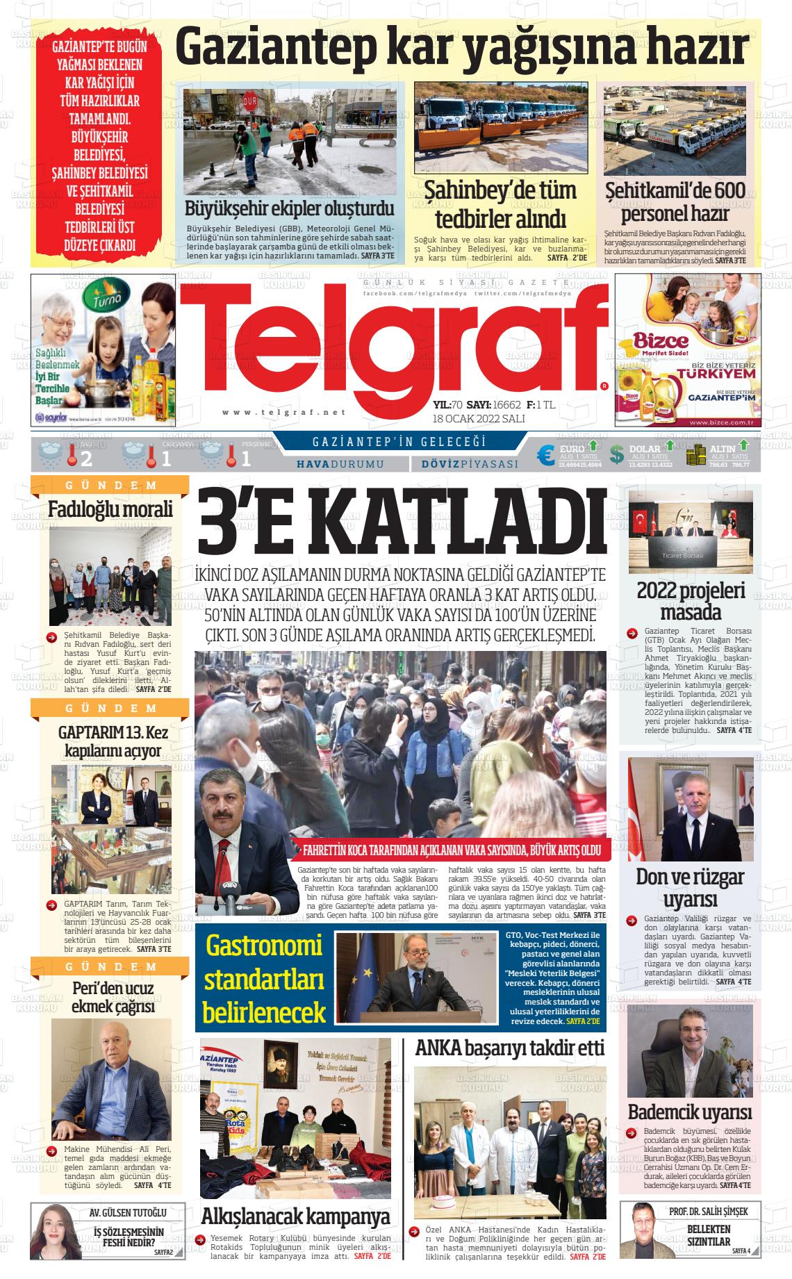 18 Ocak 2022 Telgraf Gazete Manşeti