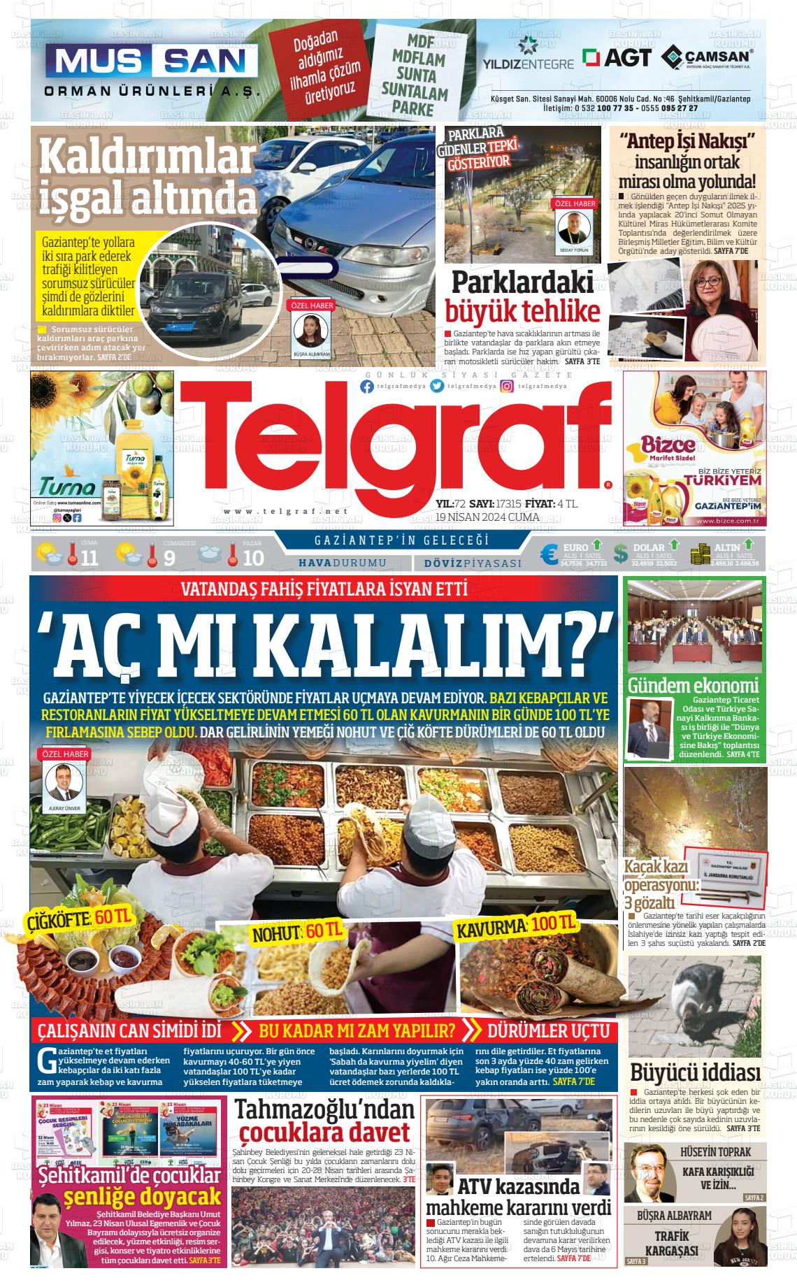 19 Nisan 2024 Telgraf Gazete Manşeti