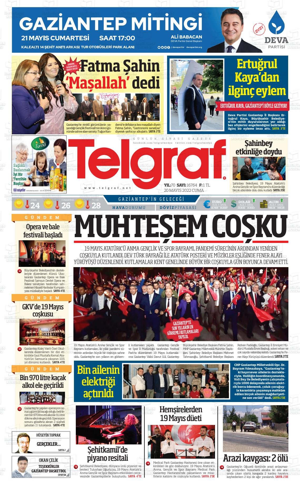 20 Mayıs 2022 Telgraf Gazete Manşeti
