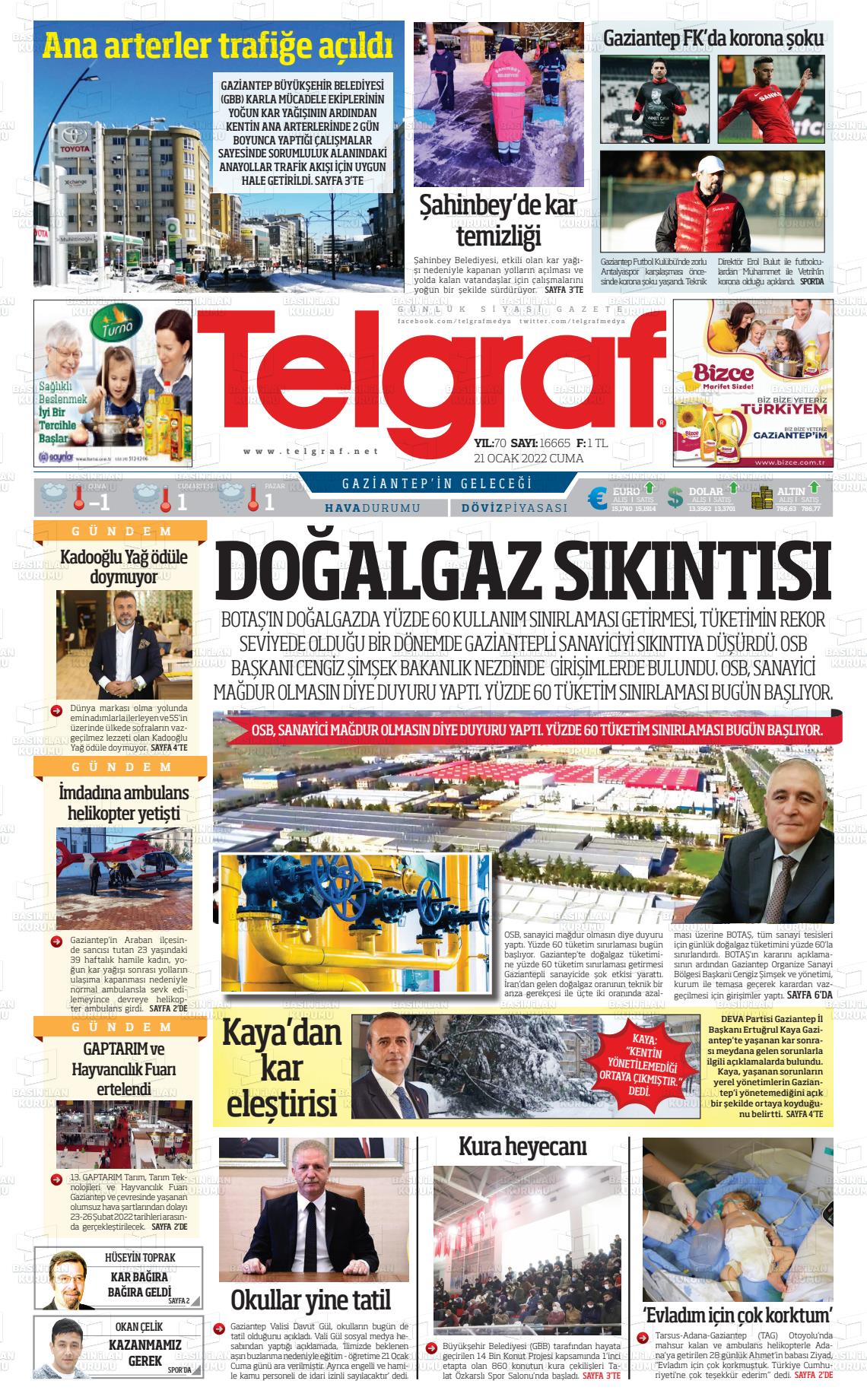 21 Ocak 2022 Telgraf Gazete Manşeti