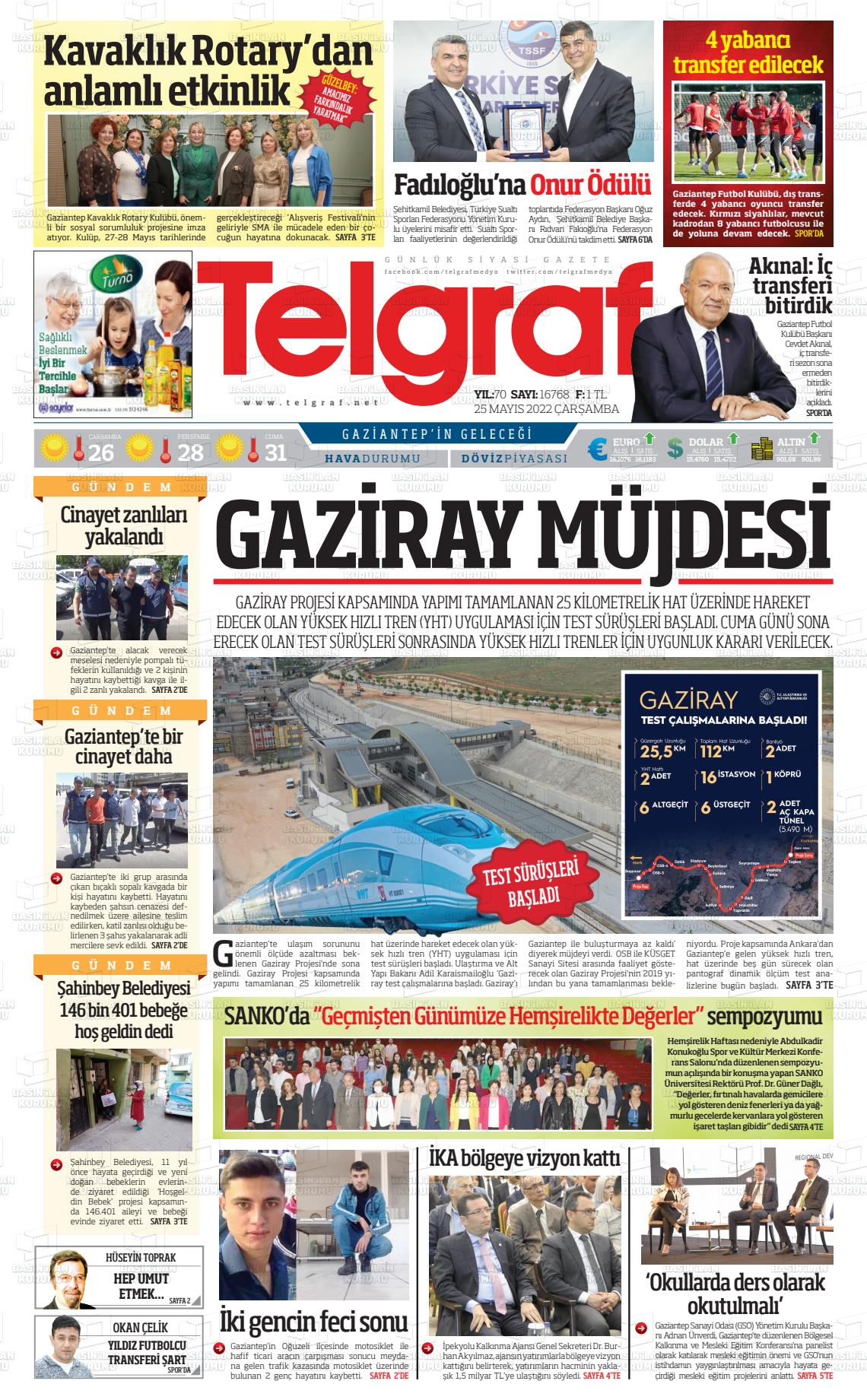 25 Mayıs 2022 Telgraf Gazete Manşeti