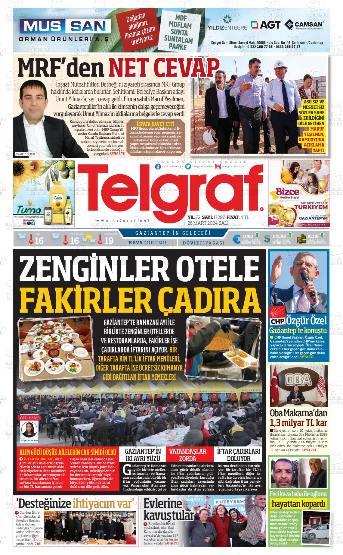 26 Mart 2024 Telgraf Gazete Manşeti