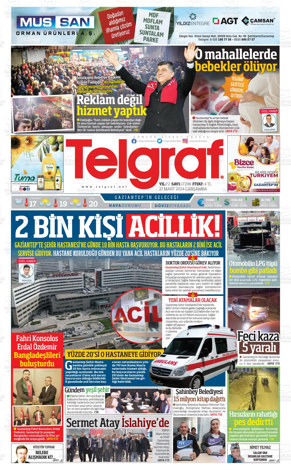 27 Mart 2024 Telgraf Gazete Manşeti
