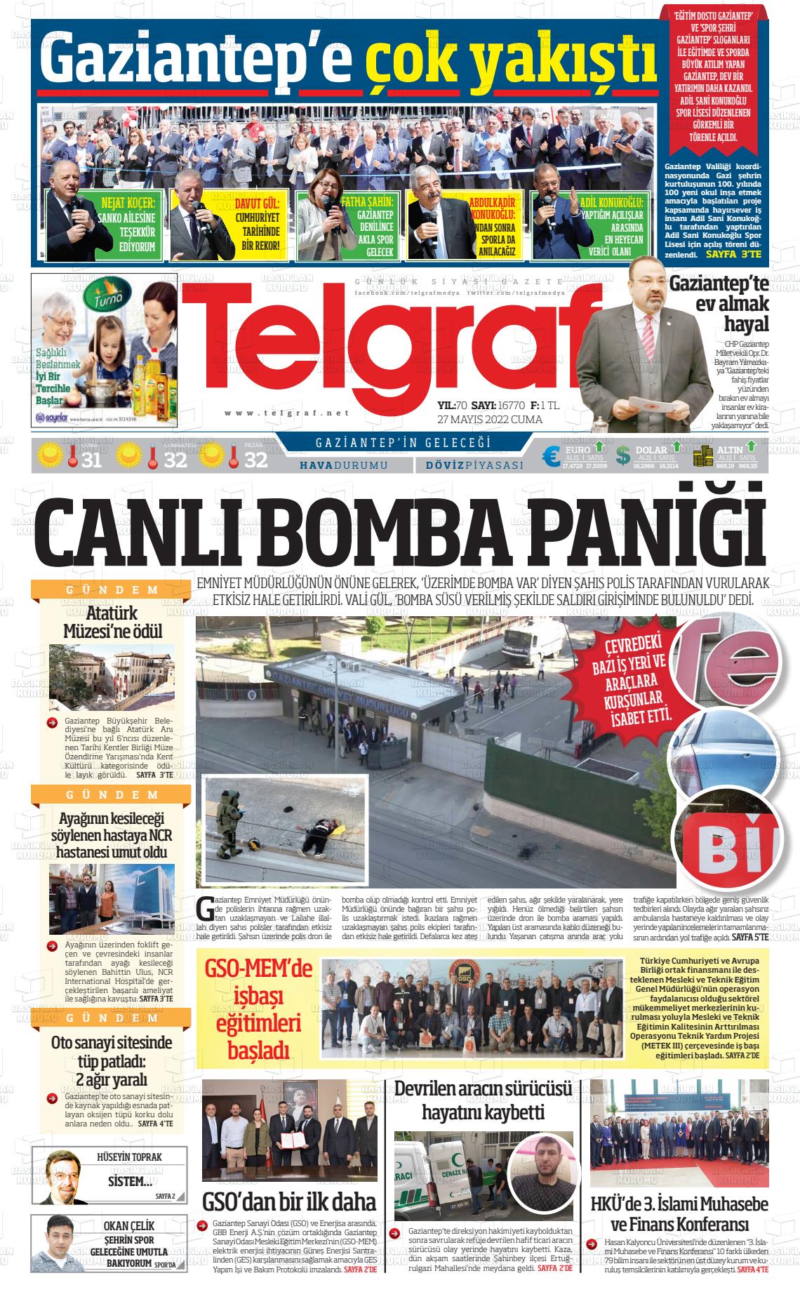 27 Mayıs 2022 Telgraf Gazete Manşeti