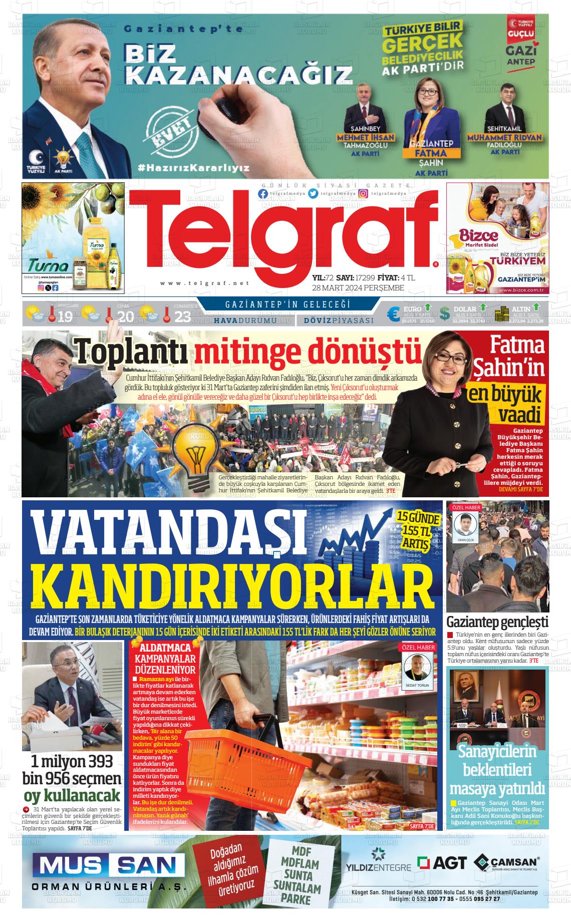 28 Mart 2024 Telgraf Gazete Manşeti