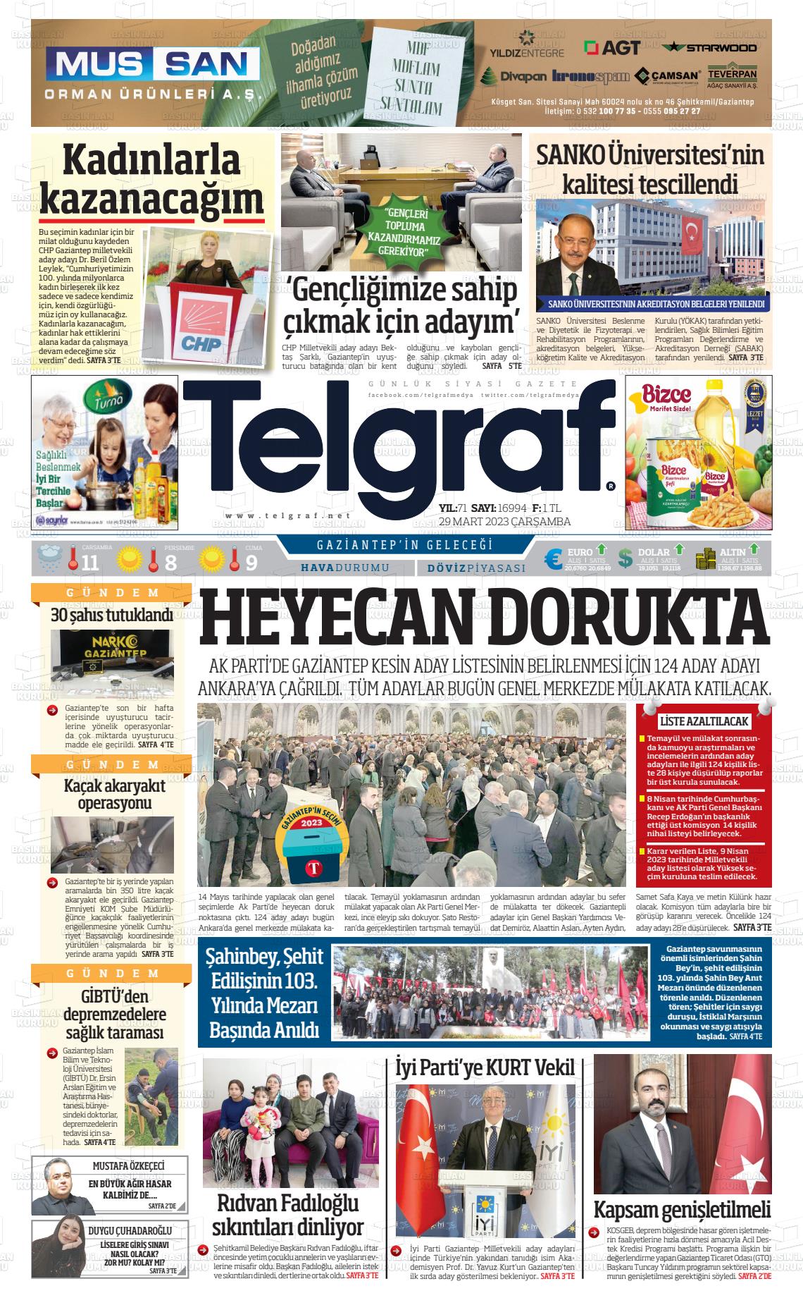 29 Mart 2023 Telgraf Gazete Manşeti