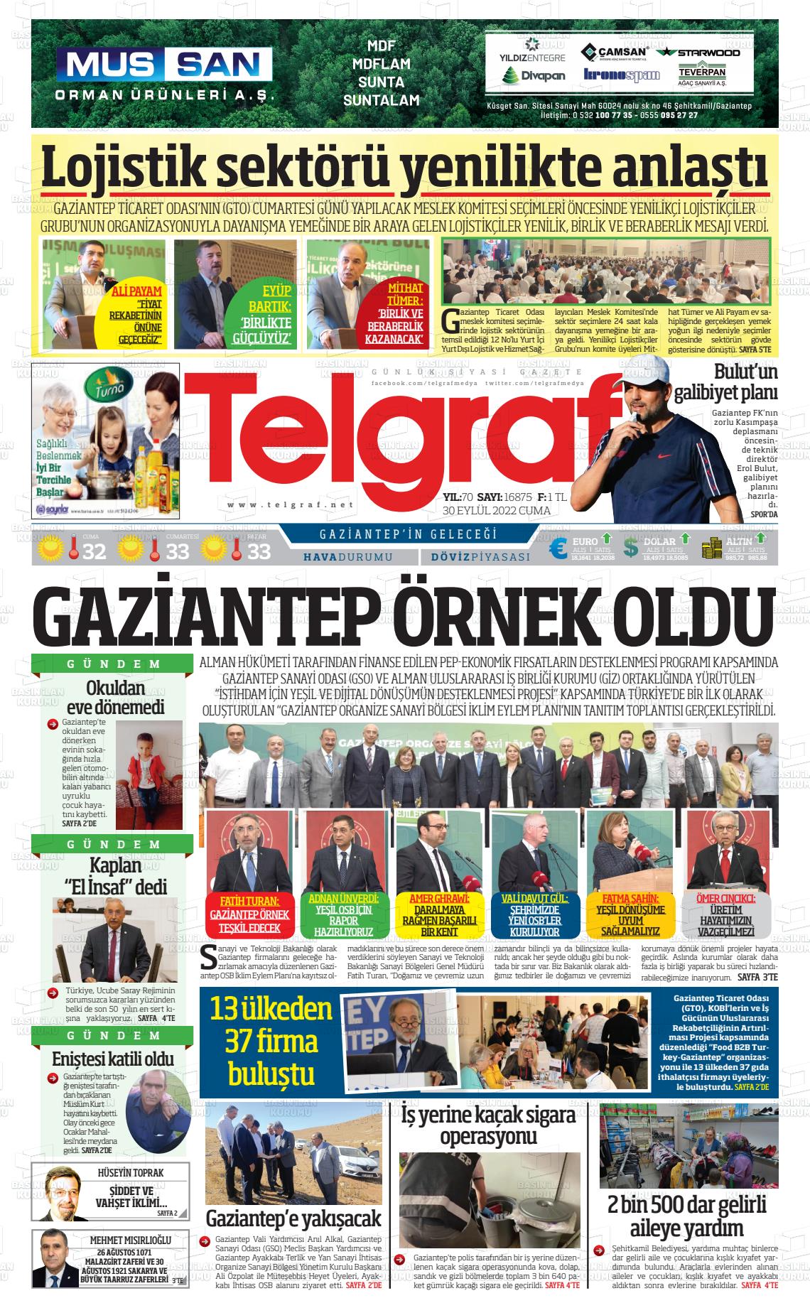 30 Eylül 2022 Telgraf Gazete Manşeti
