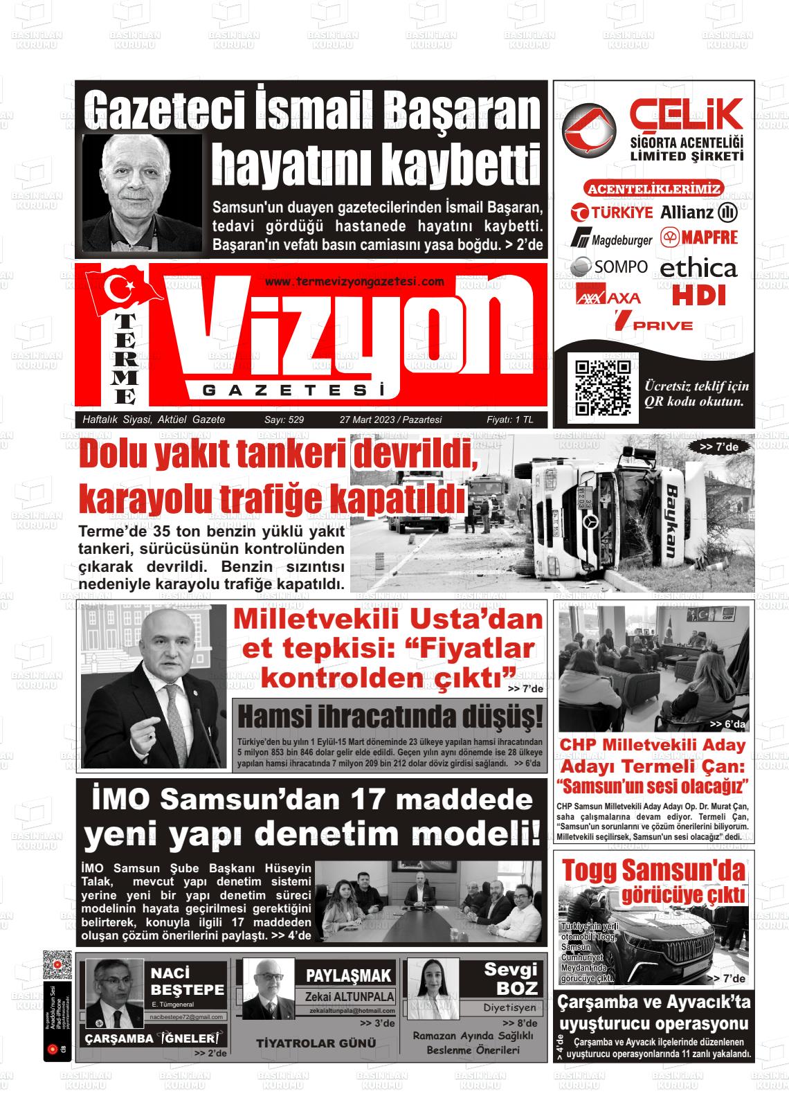 27 Mart 2023 Terme Vizyon Gazete Manşeti