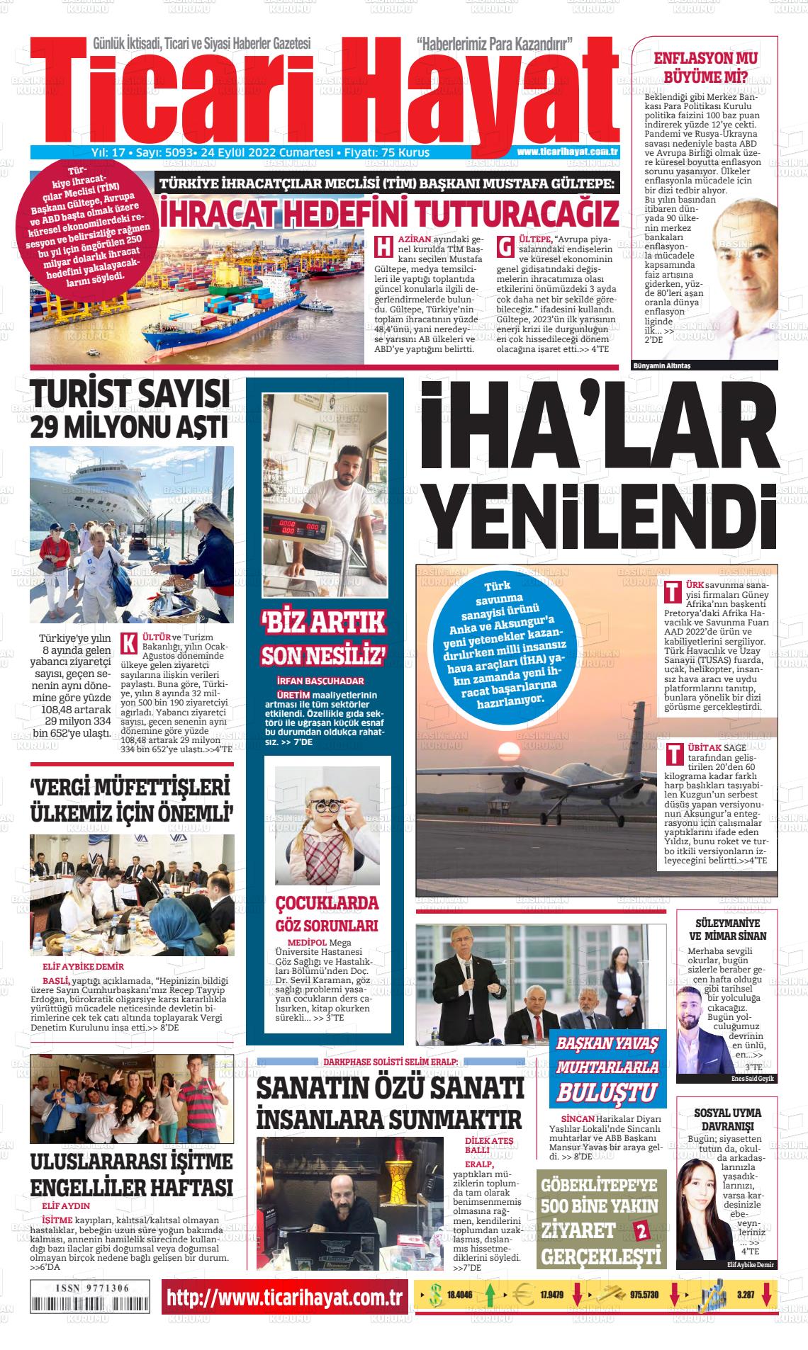 24 Eylül 2022 Ticari Hayat Gazete Manşeti