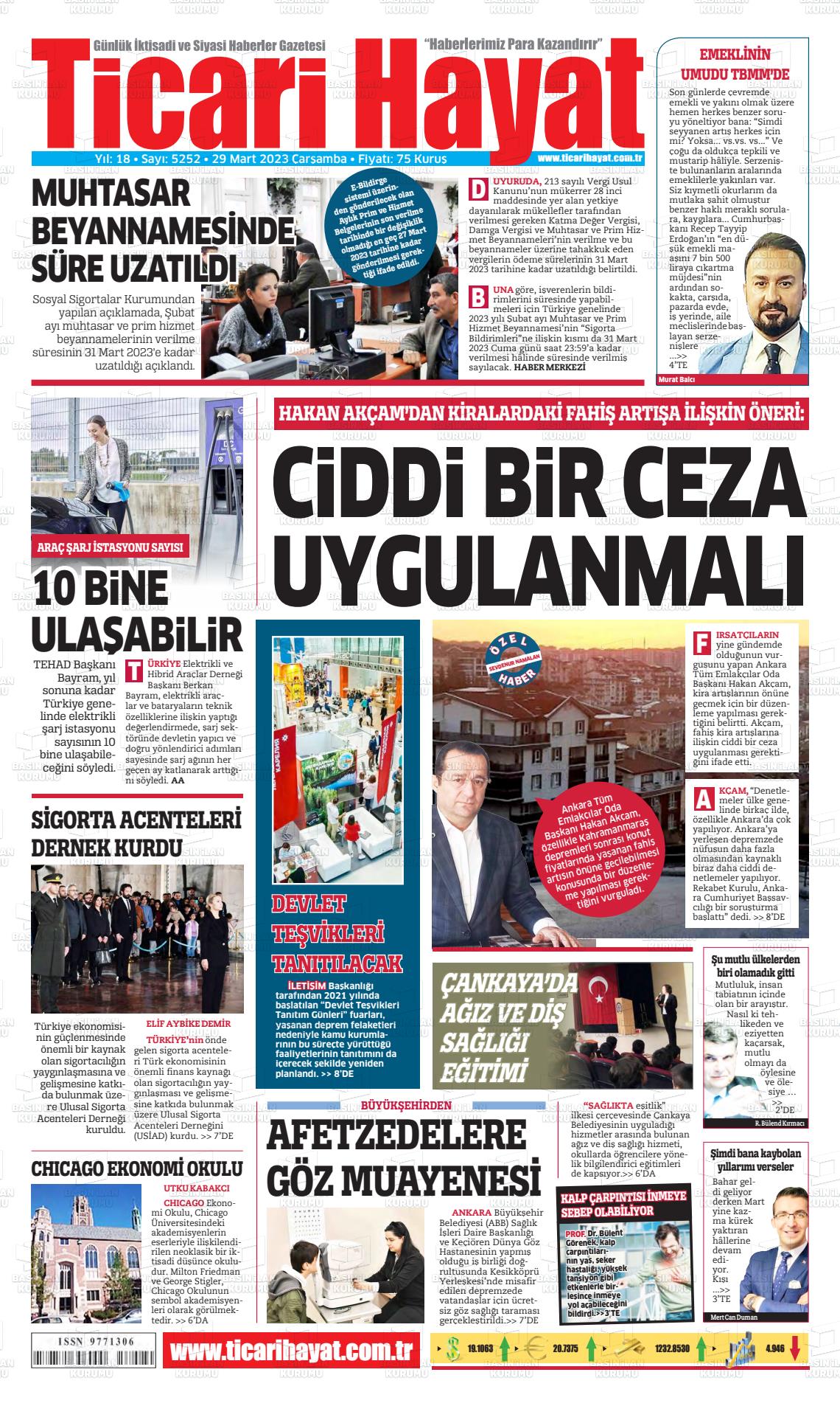 29 Mart 2023 Ticari Hayat Gazete Manşeti