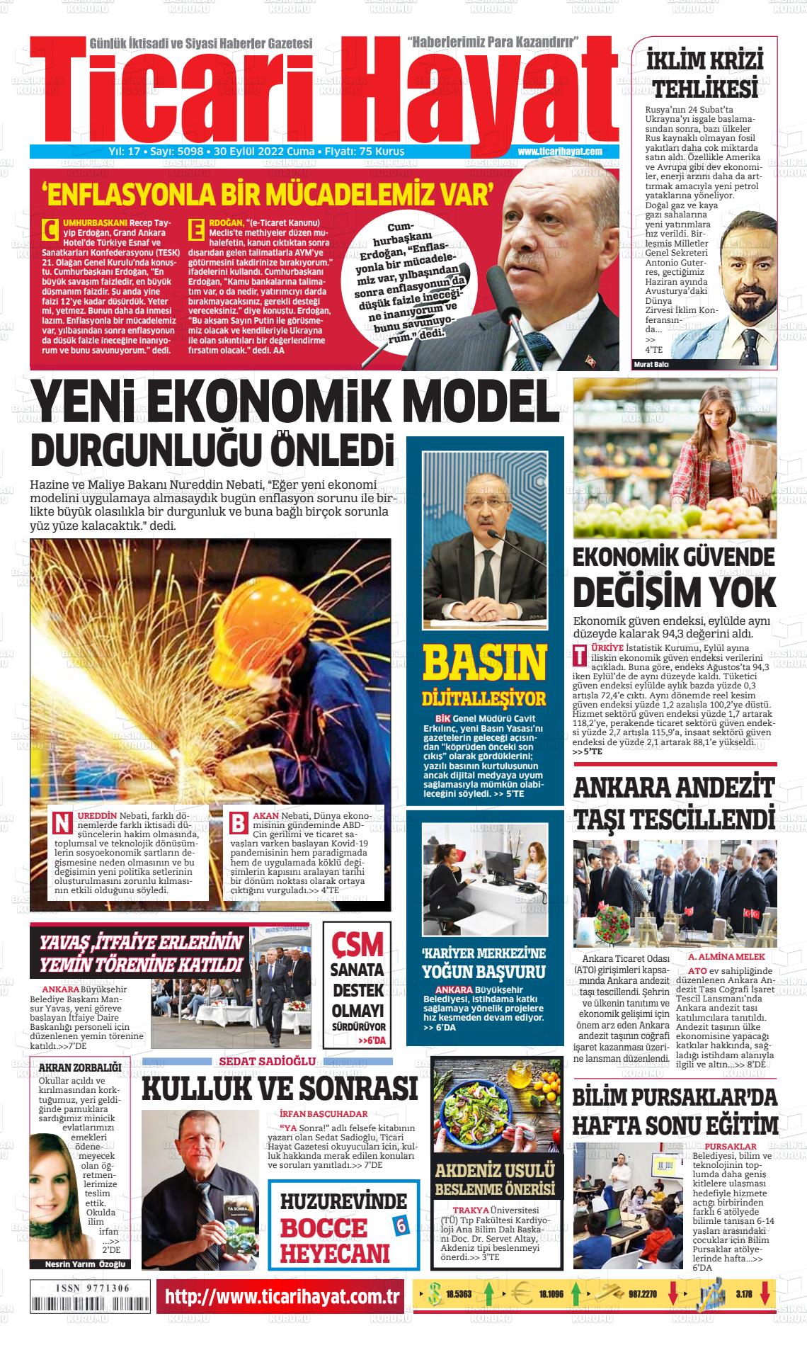 30 Eylül 2022 Ticari Hayat Gazete Manşeti