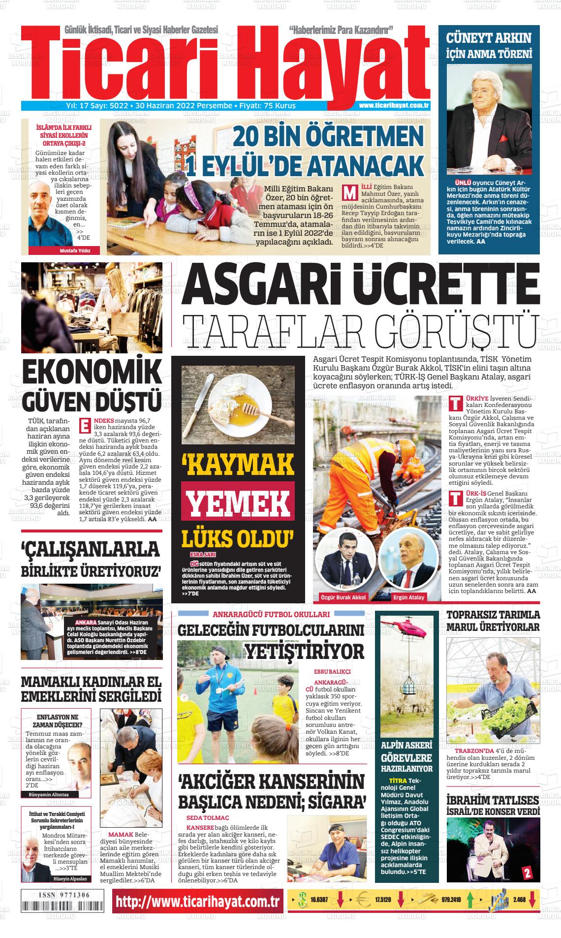 02 Temmuz 2022 Ticari Hayat Gazete Manşeti