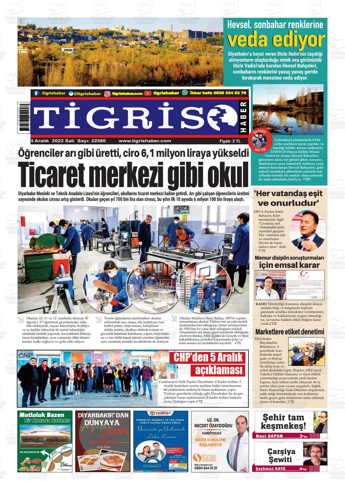 06 Aralık 2022 Tigris Haber Gazete Manşeti