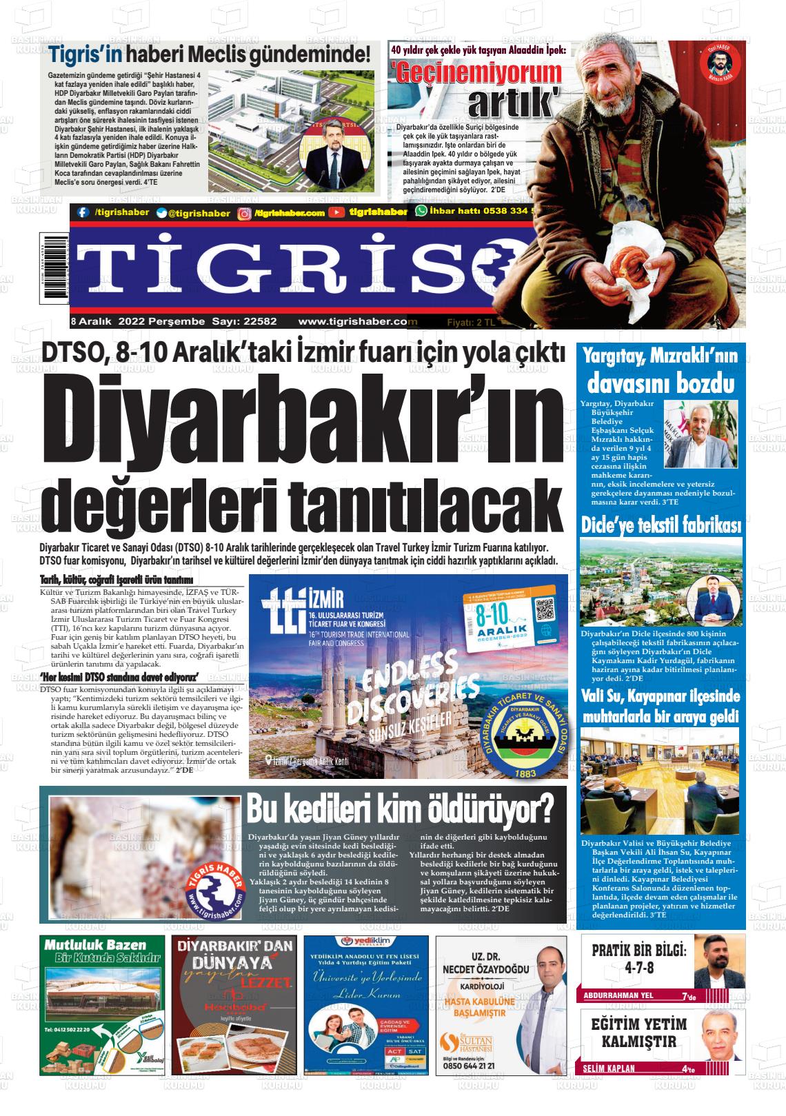 08 Aralık 2022 Tigris Haber Gazete Manşeti