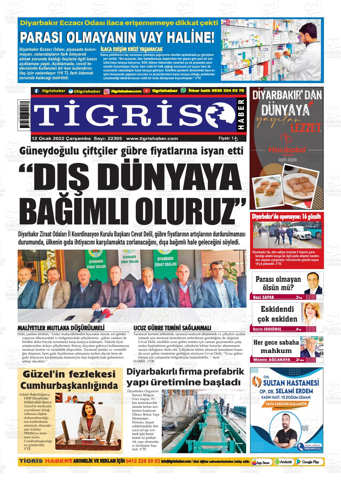 12 Ocak 2022 Tigris Haber Gazete Manşeti