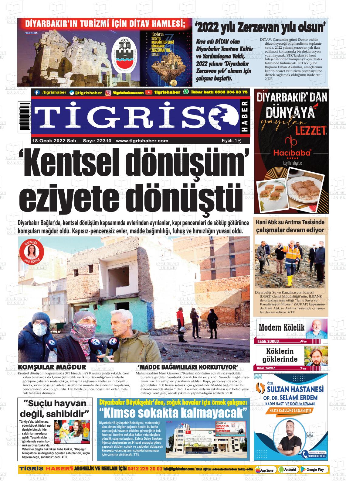 18 Ocak 2022 Tigris Haber Gazete Manşeti