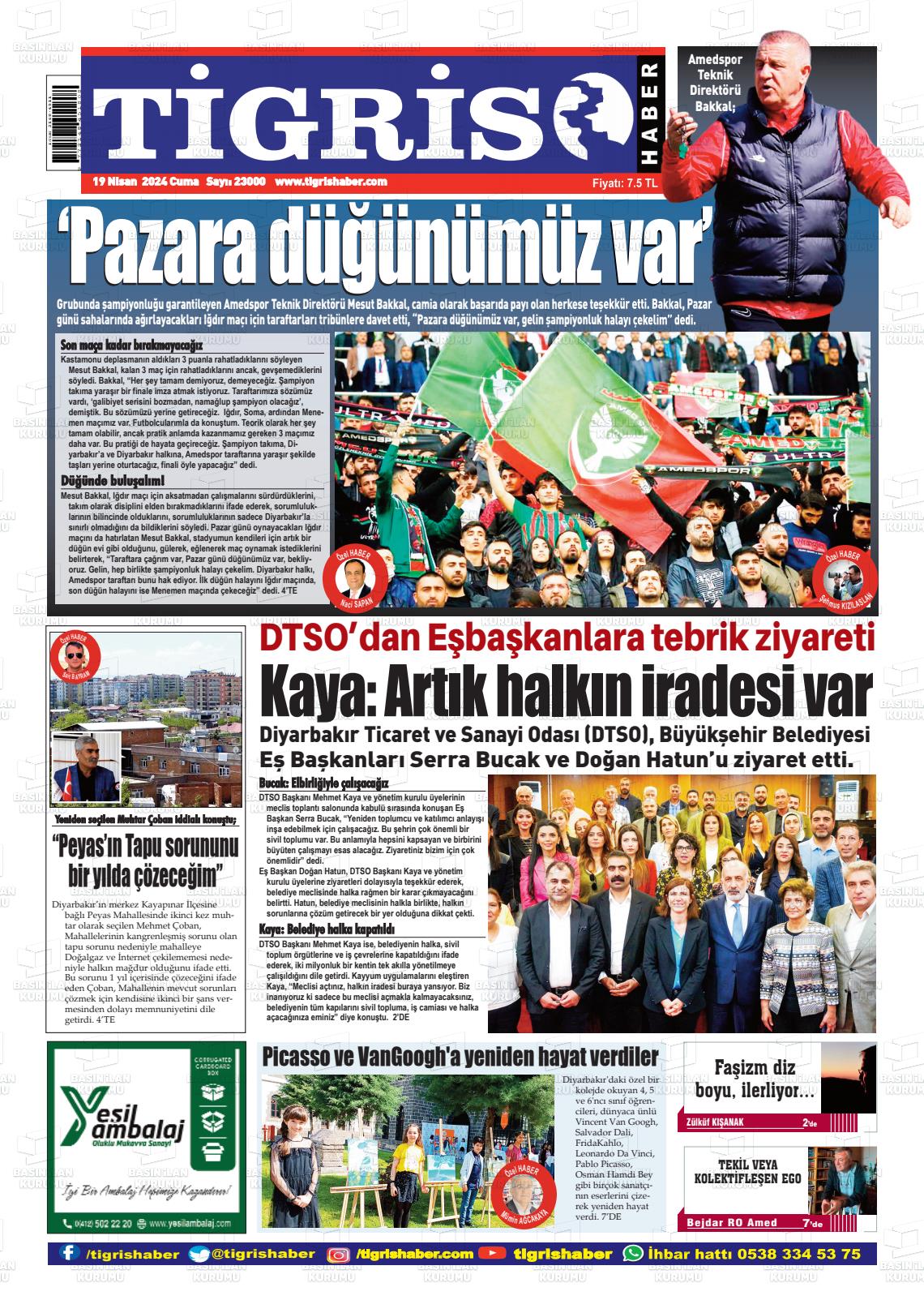 19 Nisan 2024 Tigris Haber Gazete Manşeti