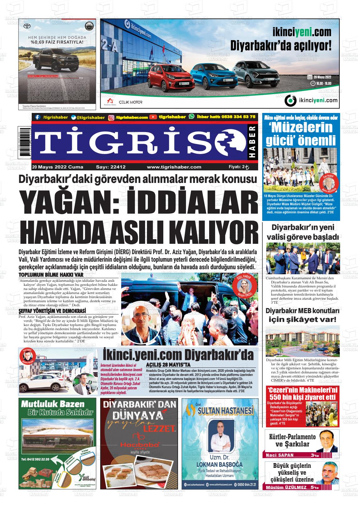 20 Mayıs 2022 Tigris Haber Gazete Manşeti