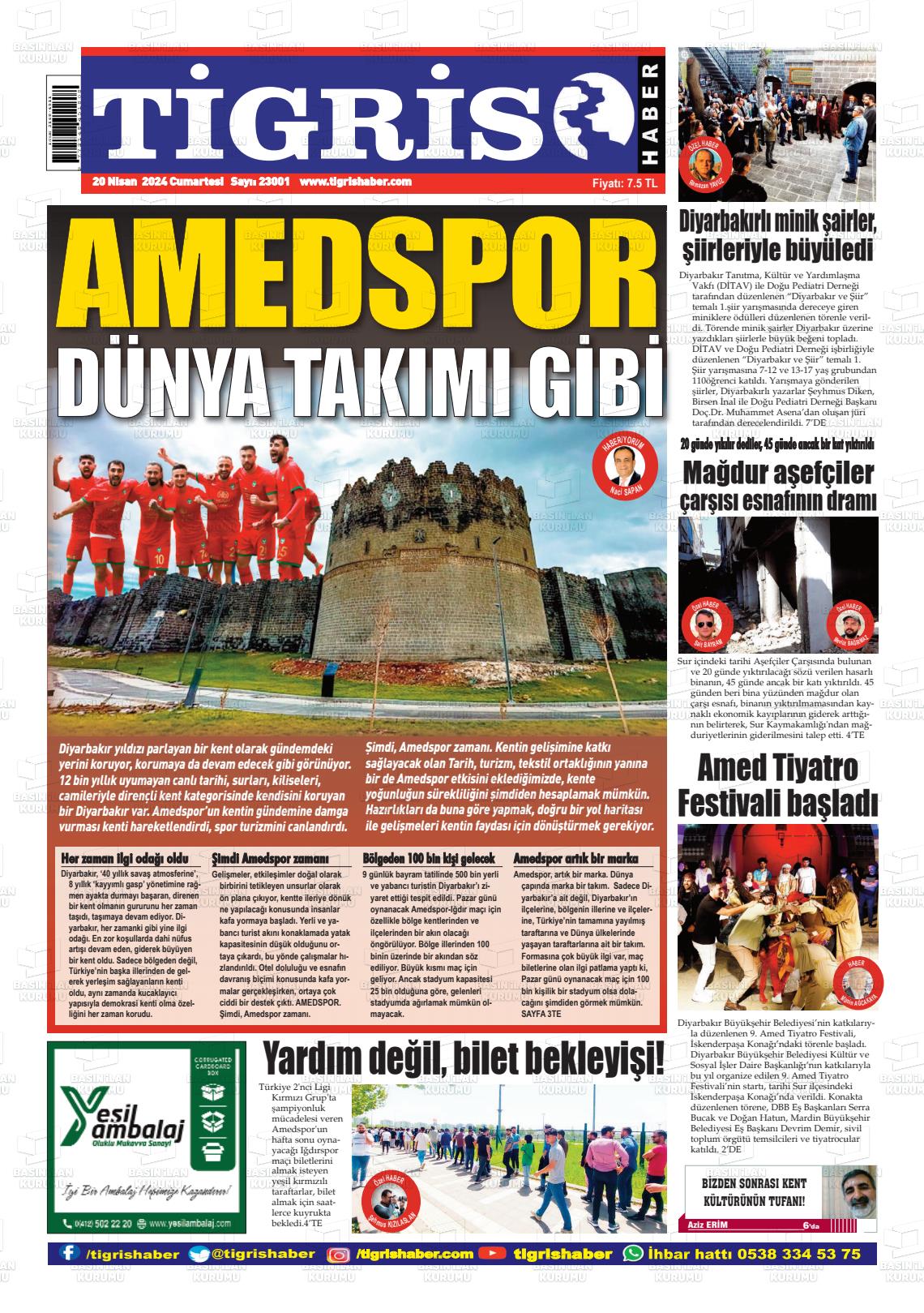 20 Nisan 2024 Tigris Haber Gazete Manşeti