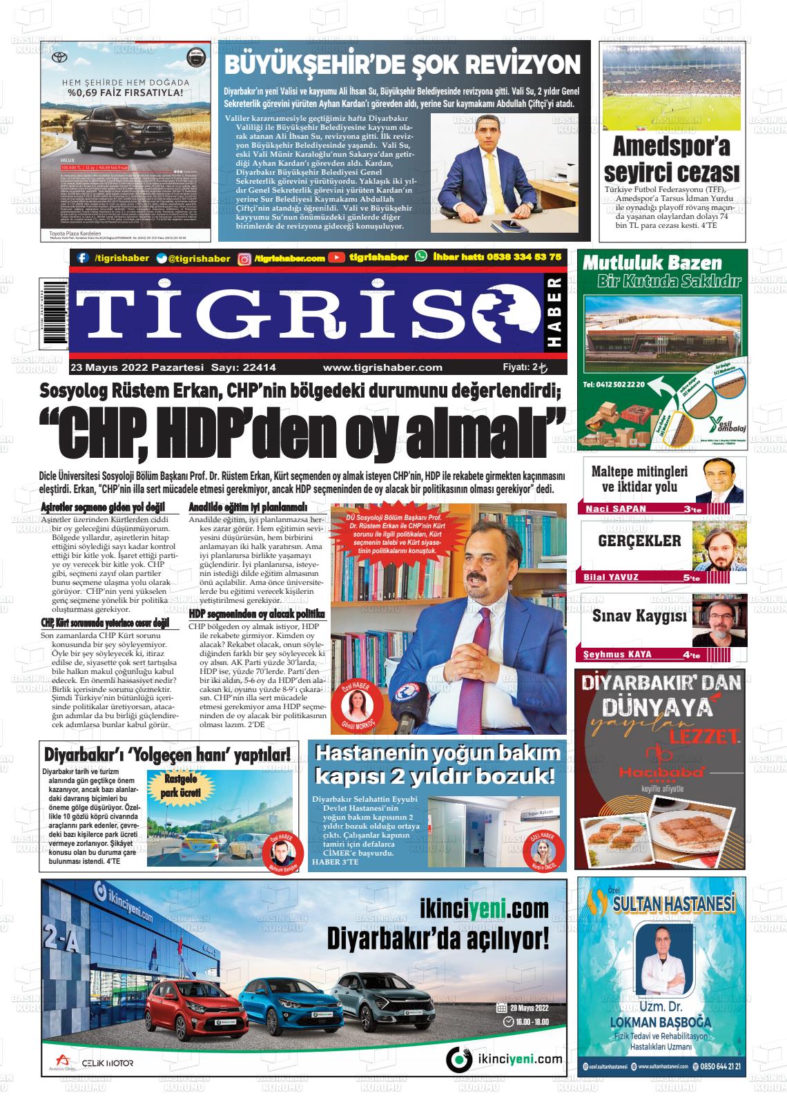 23 Mayıs 2022 Tigris Haber Gazete Manşeti