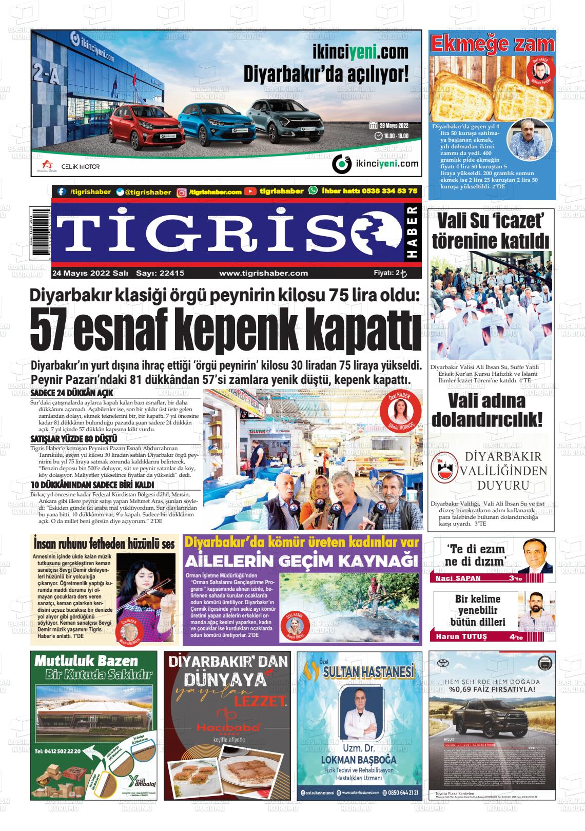 24 Mayıs 2022 Tigris Haber Gazete Manşeti