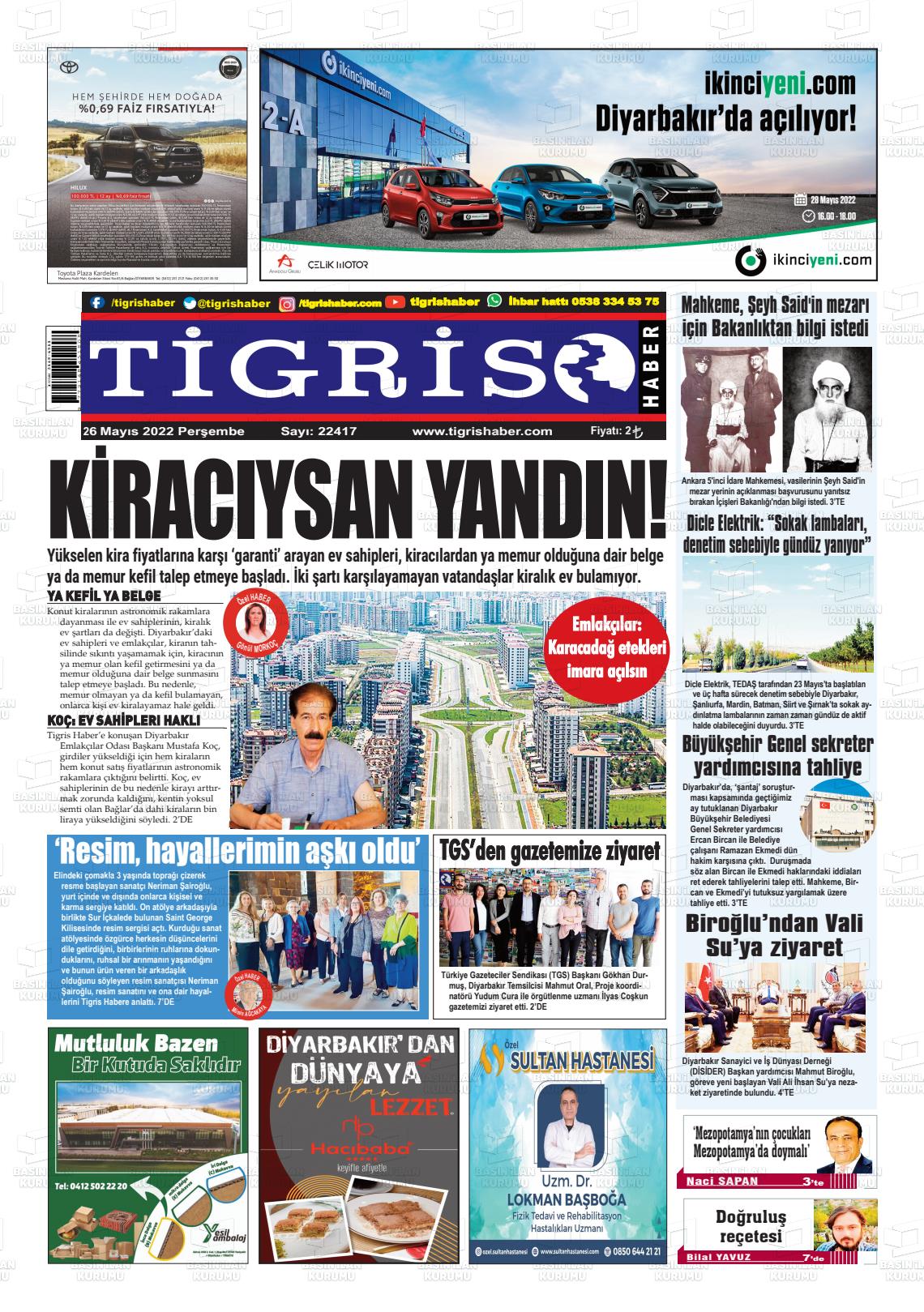26 Mayıs 2022 Tigris Haber Gazete Manşeti