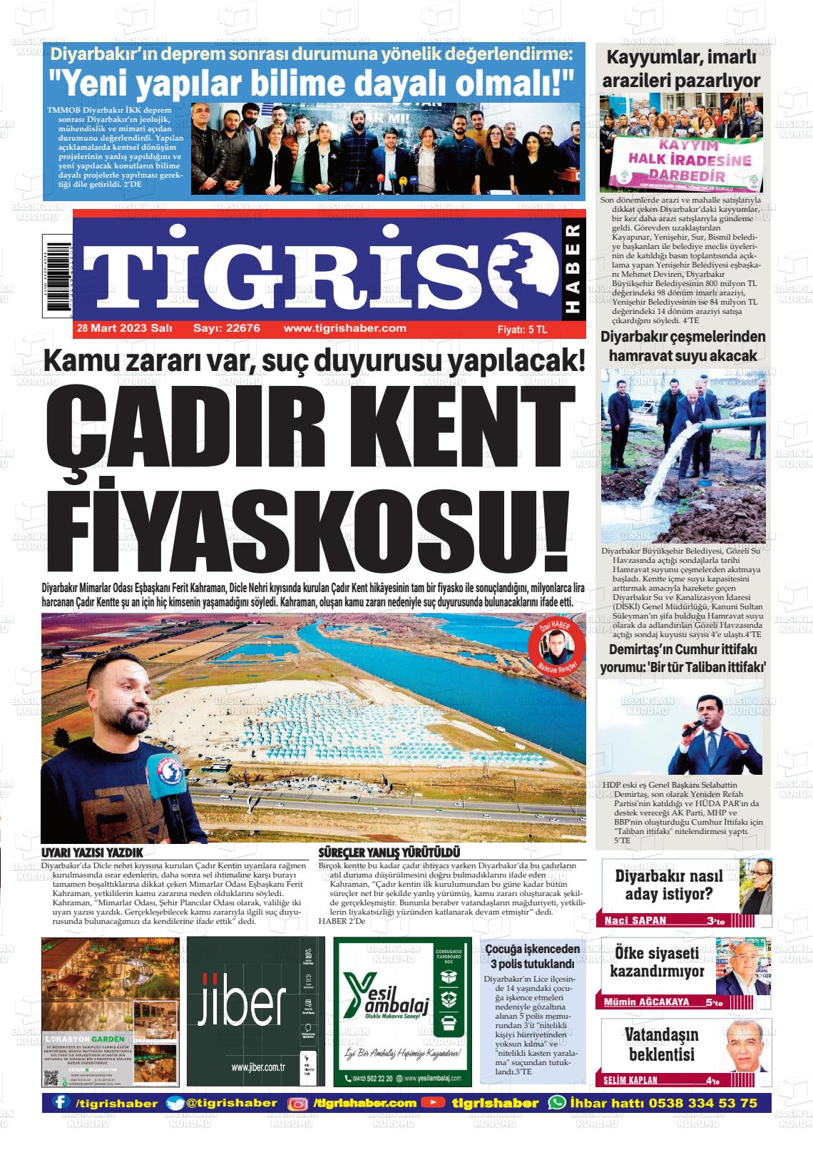 28 Mart 2023 Tigris Haber Gazete Manşeti