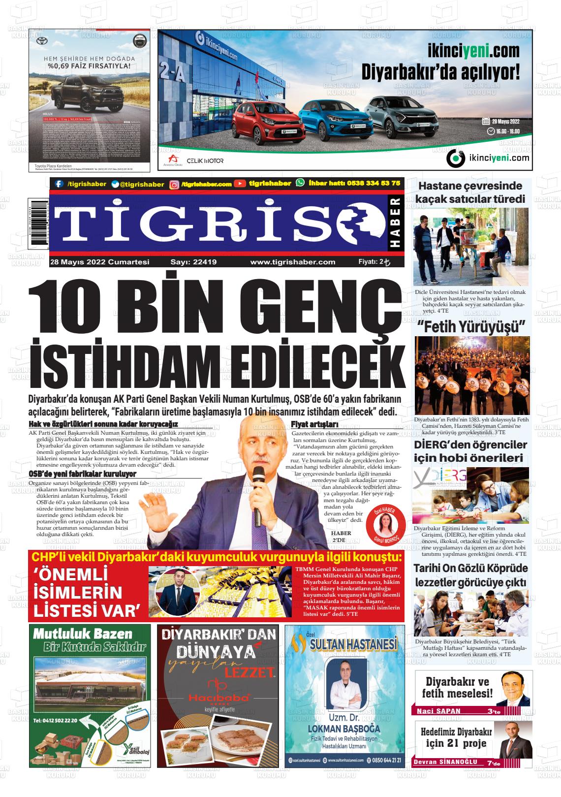 28 Mayıs 2022 Tigris Haber Gazete Manşeti