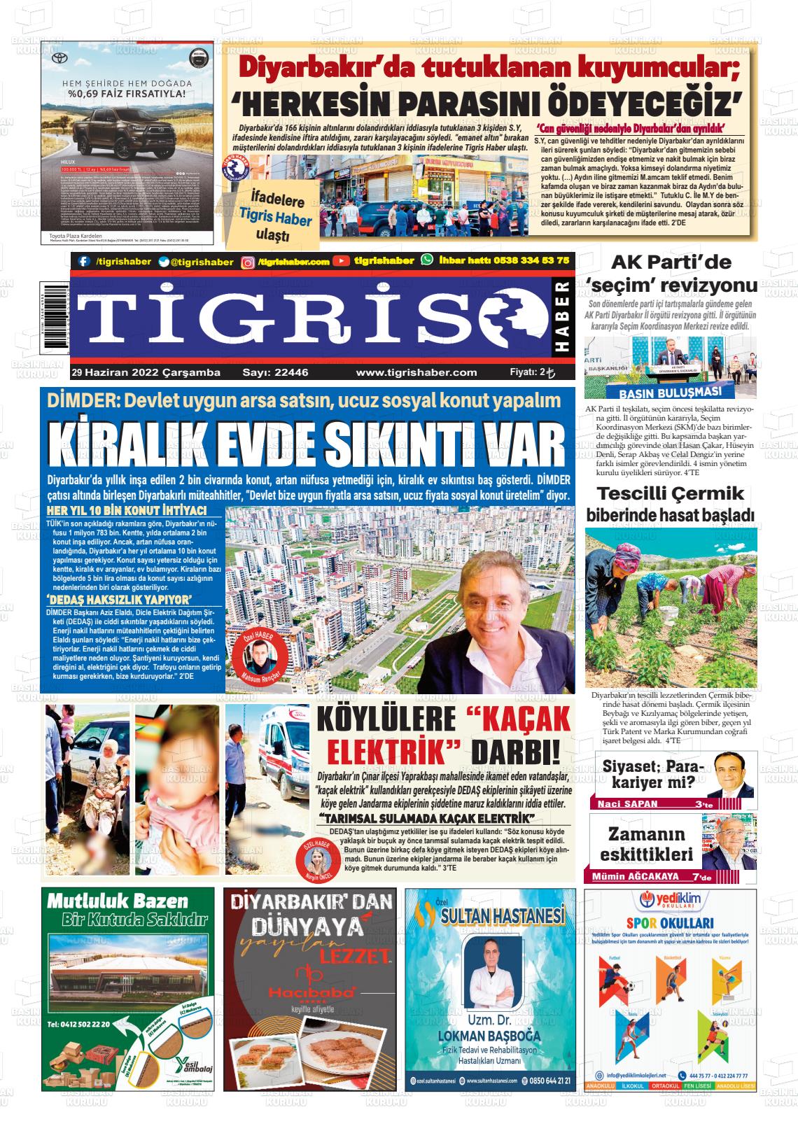 29 Haziran 2022 Tigris Haber Gazete Manşeti