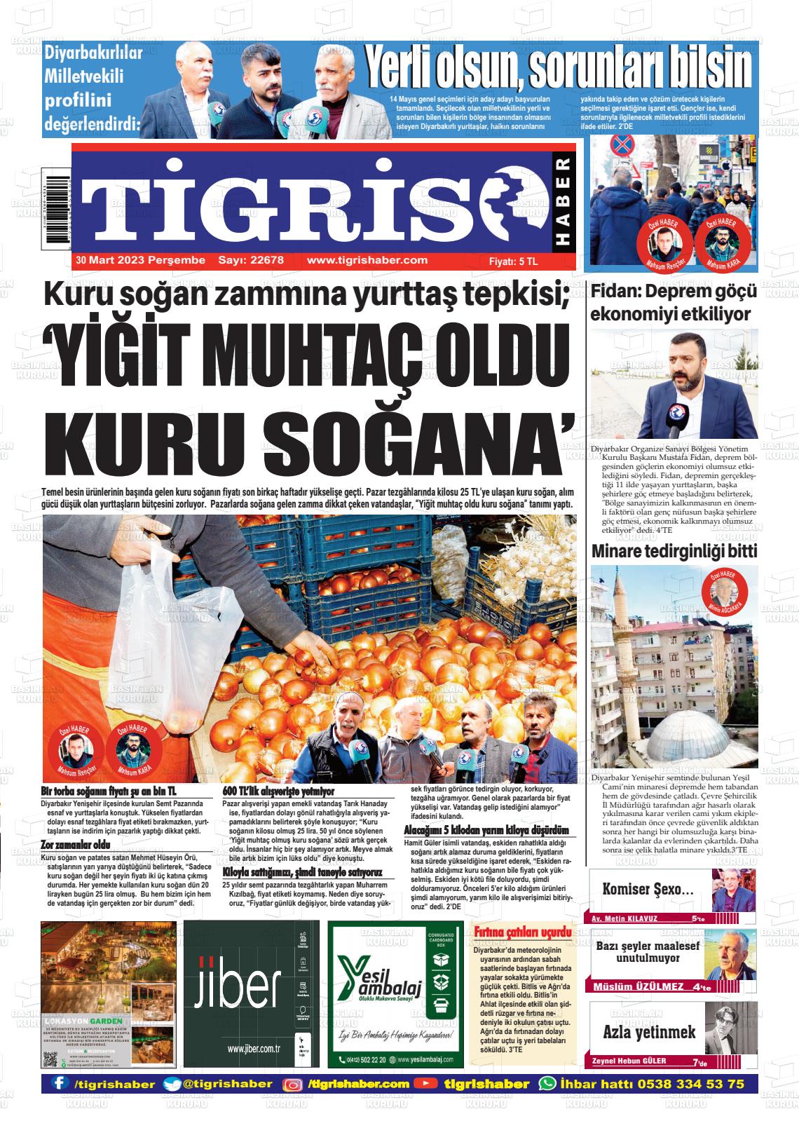 30 Mart 2023 Tigris Haber Gazete Manşeti