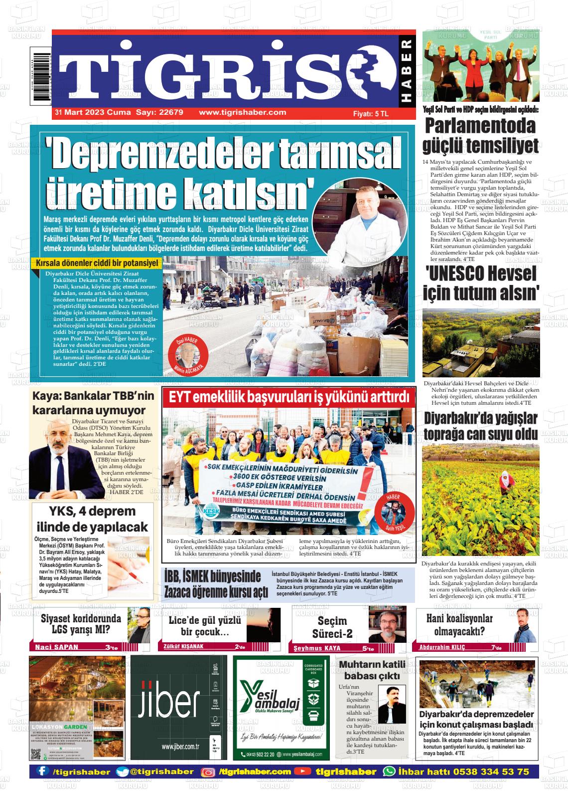 31 Mart 2023 Tigris Haber Gazete Manşeti