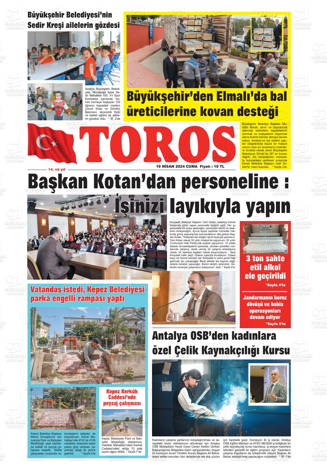 19 Nisan 2024 Antalya Toros Gazete Manşeti