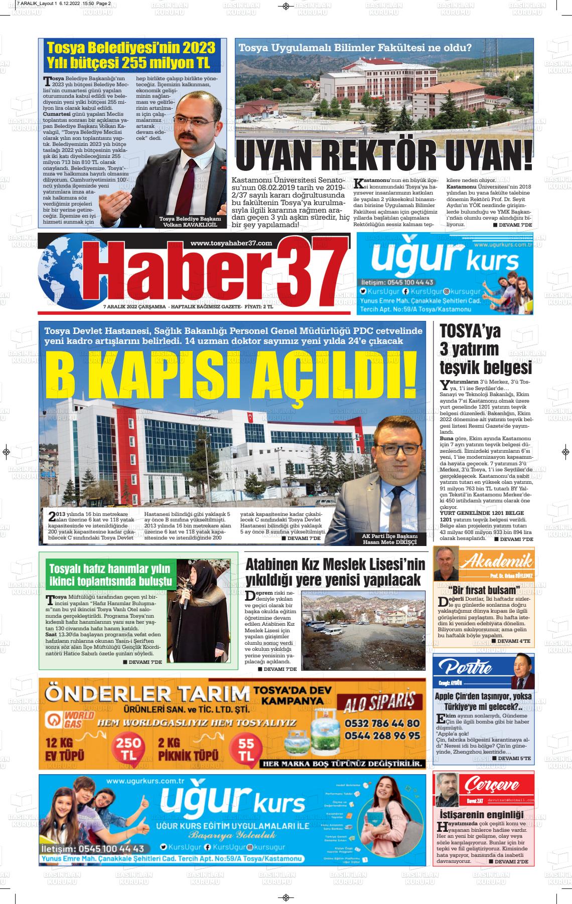 07 Aralık 2022 Haber37 Gazete Manşeti