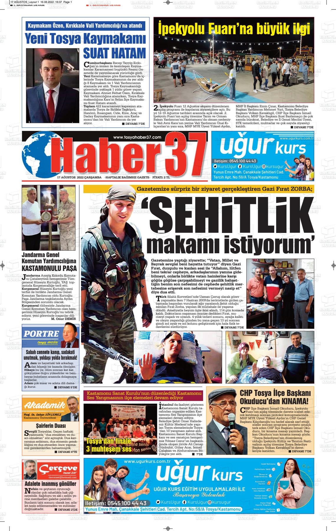 17 Ağustos 2022 Haber37 Gazete Manşeti