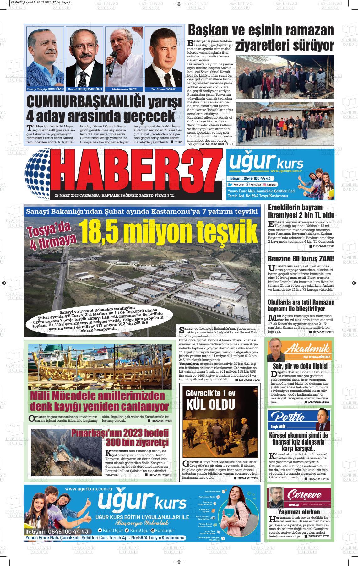 29 Mart 2023 Haber37 Gazete Manşeti