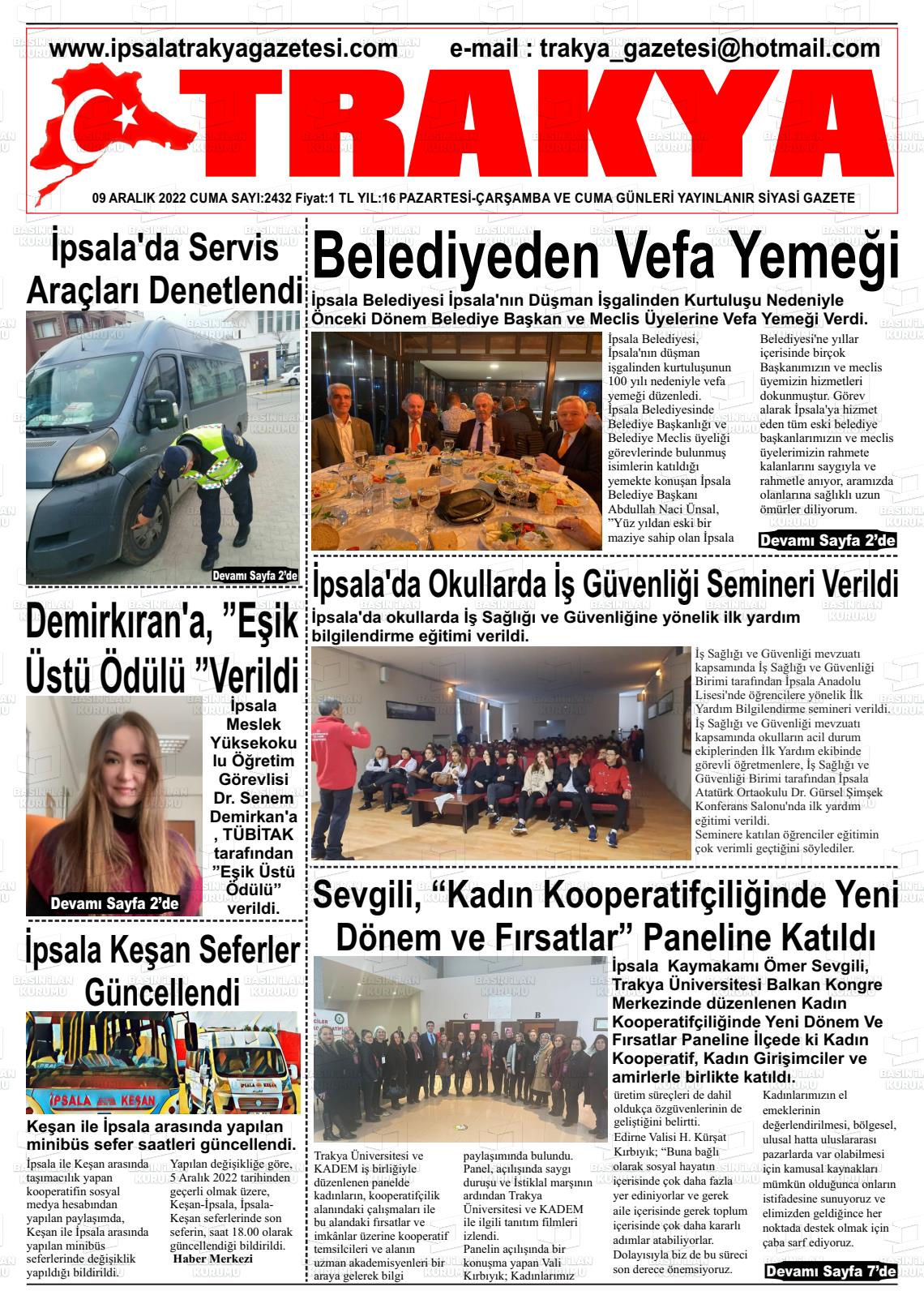 09 Aralık 2022 Trakya Gazete Manşeti