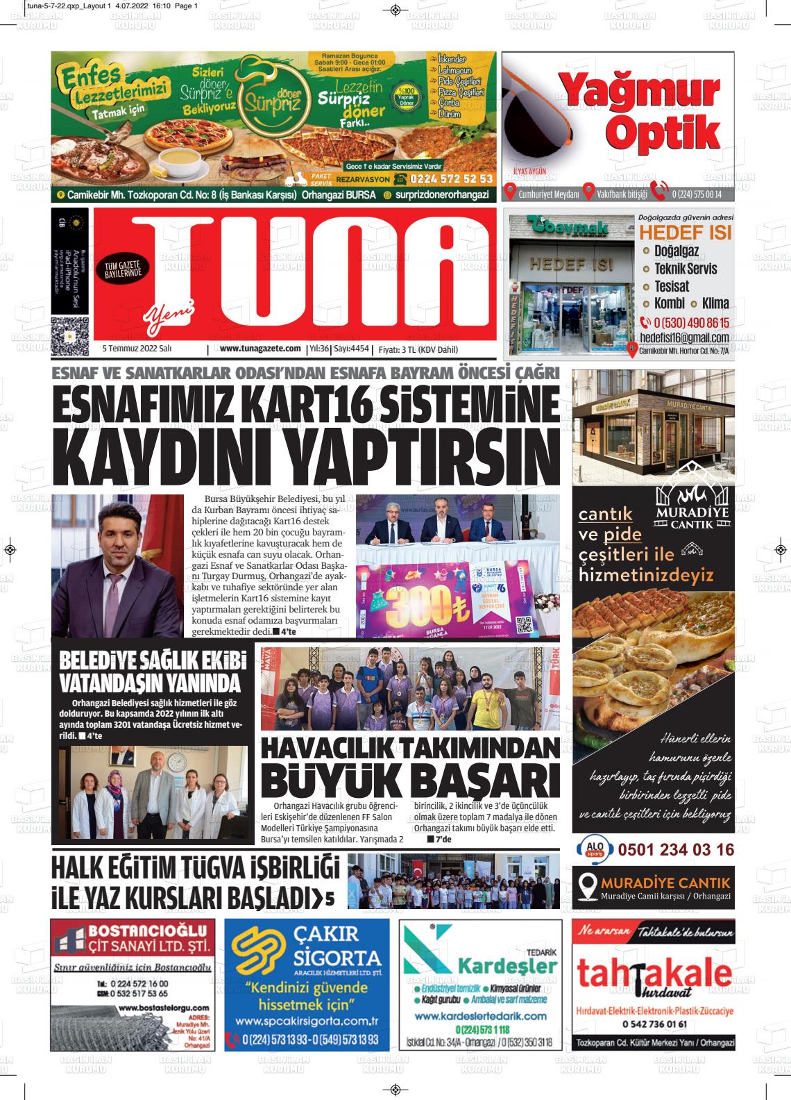 05 Temmuz 2022 Tuna Gazete Manşeti