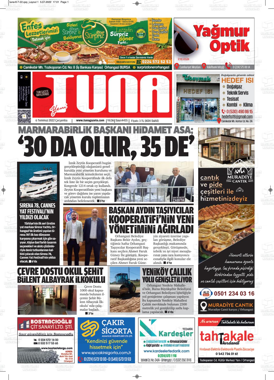 06 Temmuz 2022 Tuna Gazete Manşeti