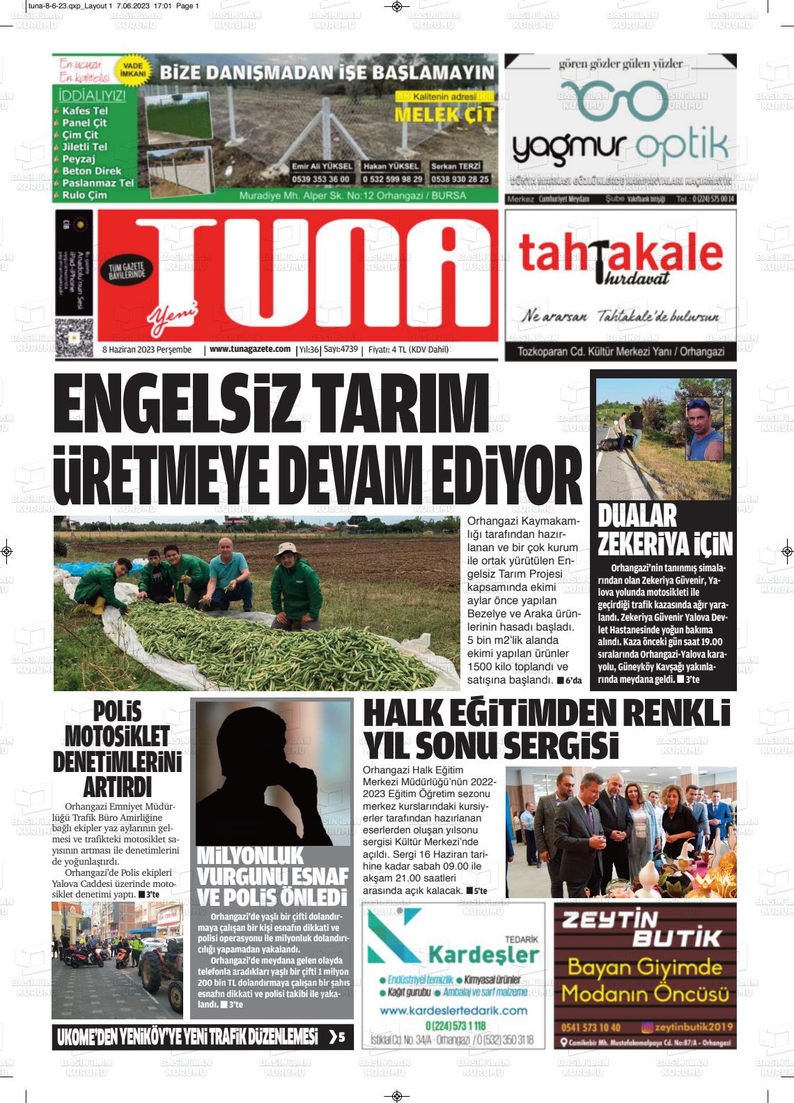 08 Haziran 2023 Tuna Gazete Manşeti