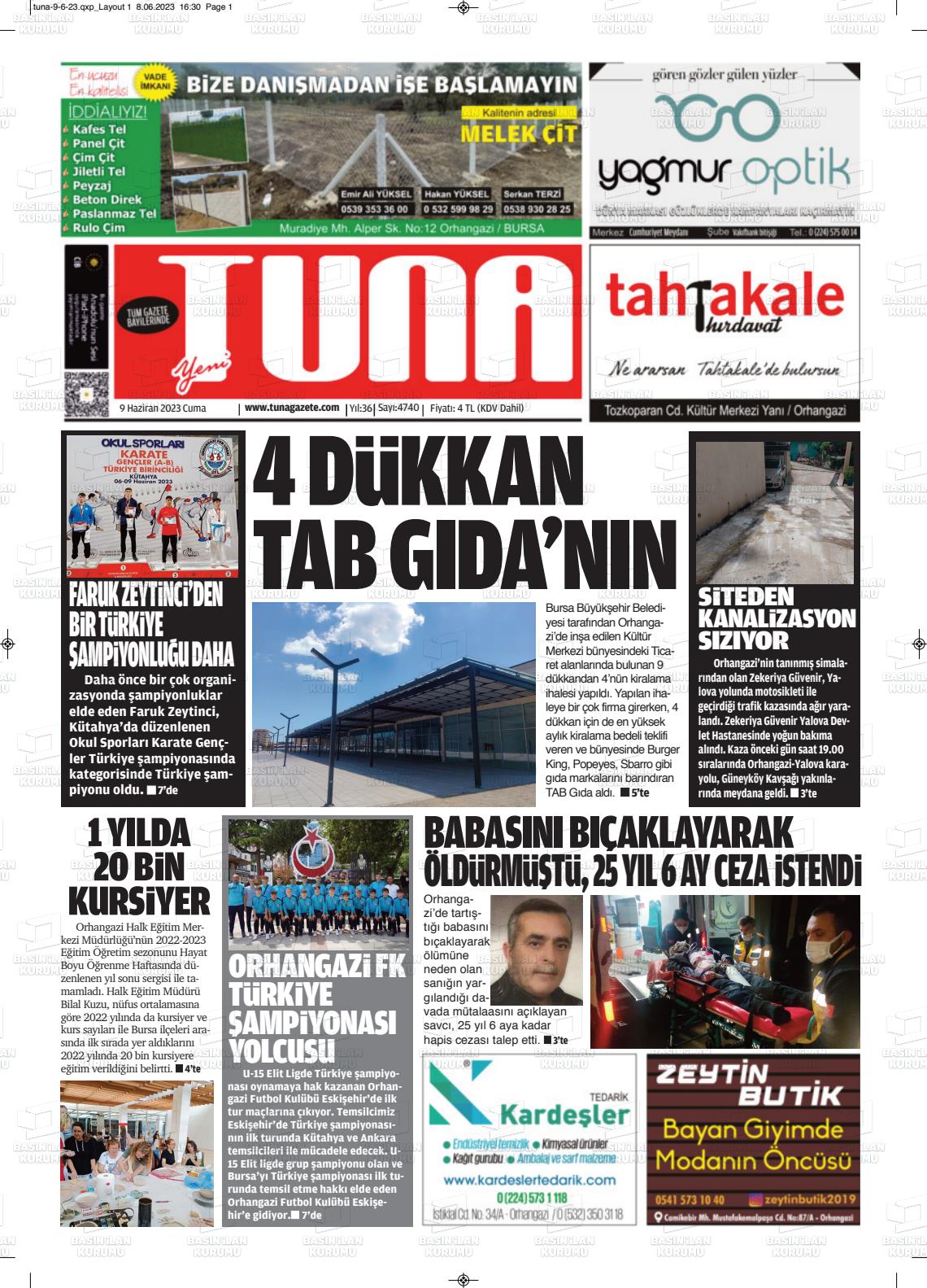 09 Haziran 2023 Tuna Gazete Manşeti