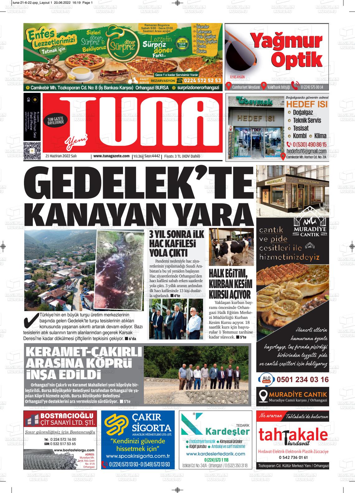 21 Haziran 2022 Tuna Gazete Manşeti