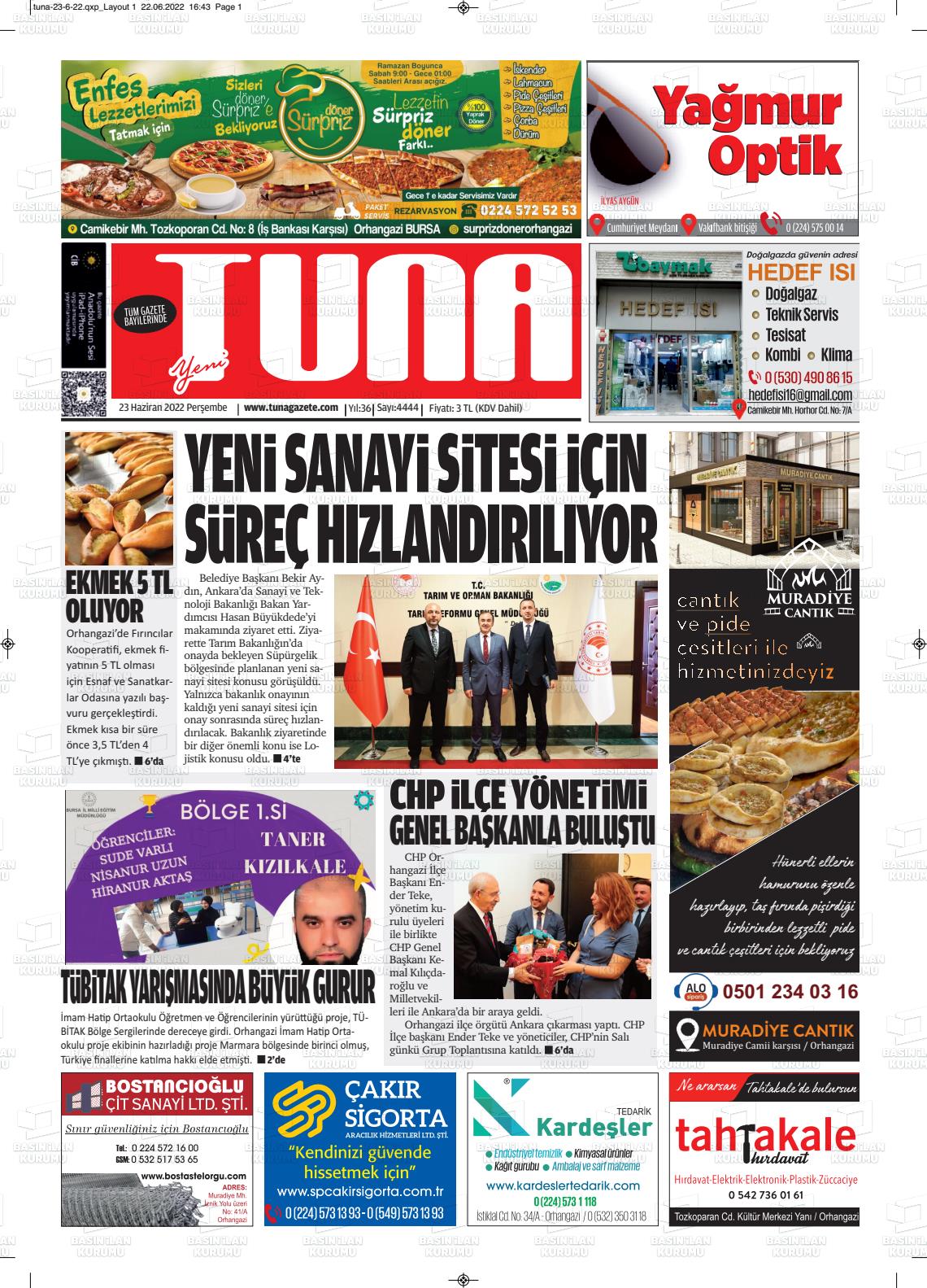 23 Haziran 2022 Tuna Gazete Manşeti