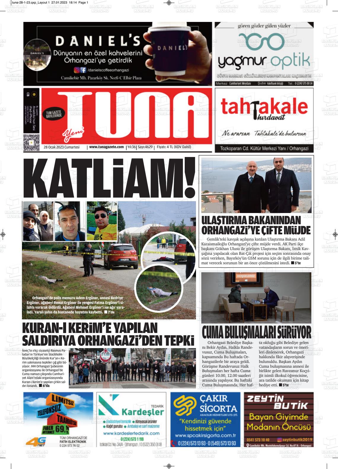 28 Ocak 2023 Tuna Gazete Manşeti