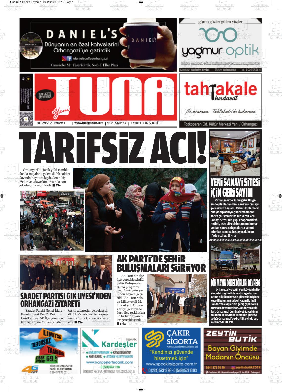 30 Ocak 2023 Tuna Gazete Manşeti